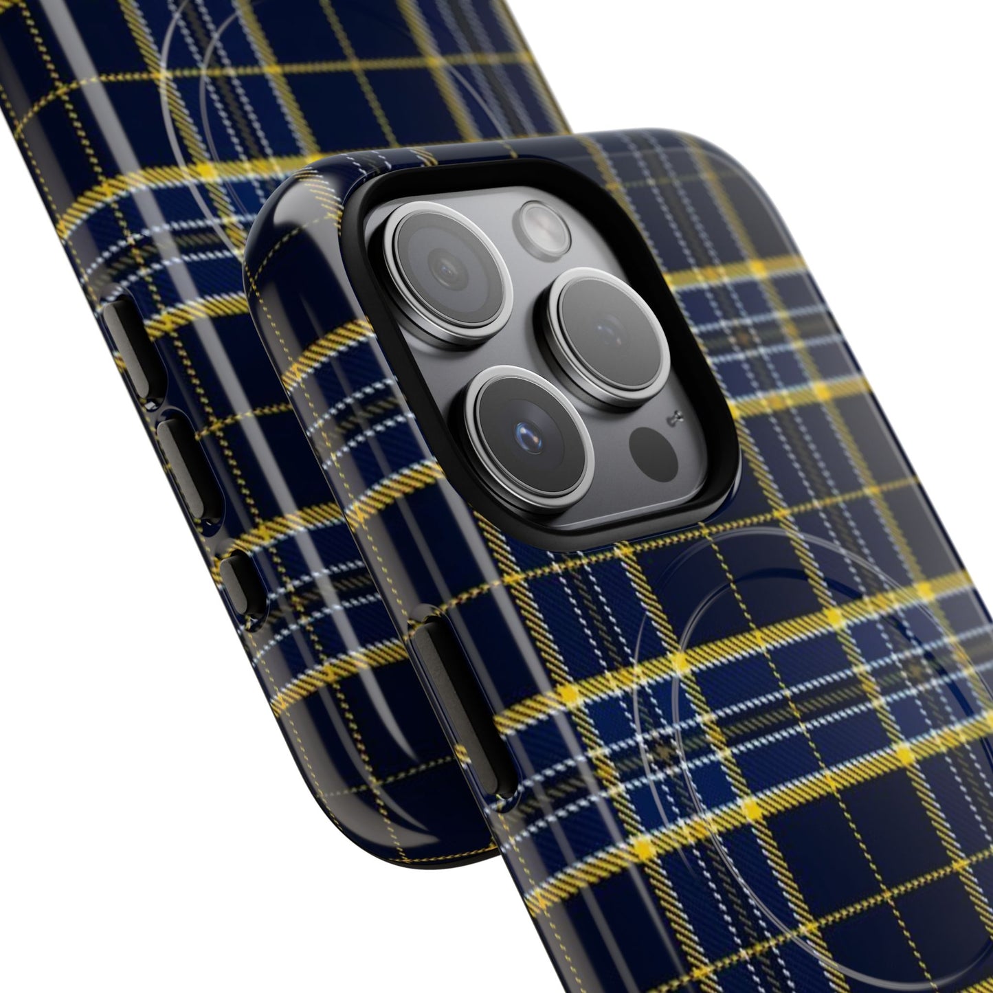 Navy Yellow Plaid Phone Case Tough Magnetic Case | Plaid iPhone Cover