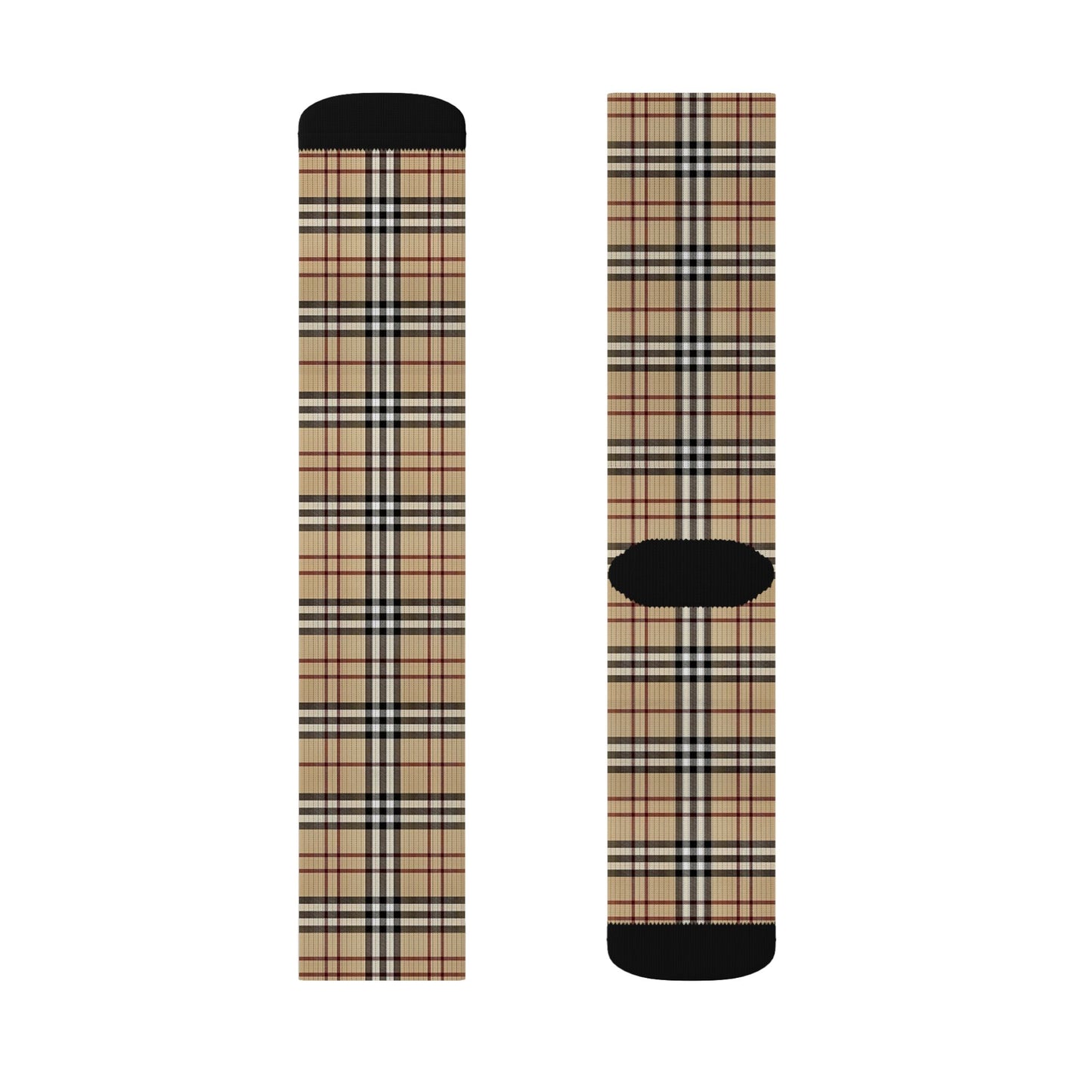 Beige Plaid Pattern Adult and Youth Sublimation Socks Checkered Print