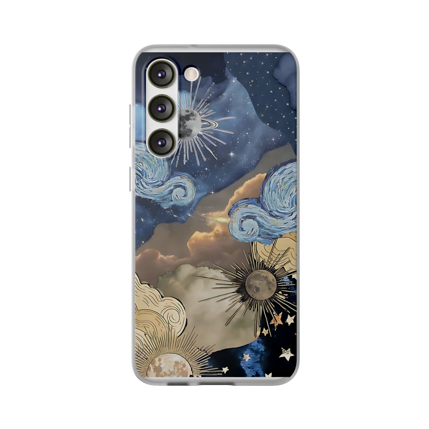 Celestial Flexi Case, Boho Phone Cover, Galaxy Protection, Starry Night Design,