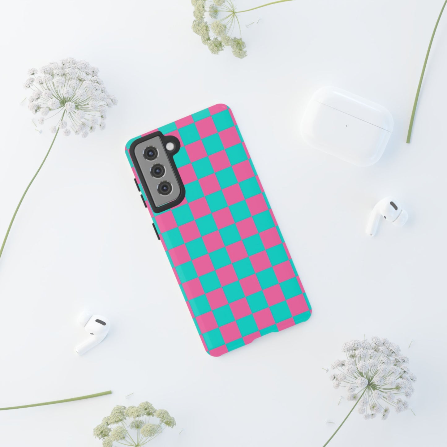 Hot Pink And Teal Checker Pattern Tough Case for iPhone, Galaxy Phones and Google Pixel