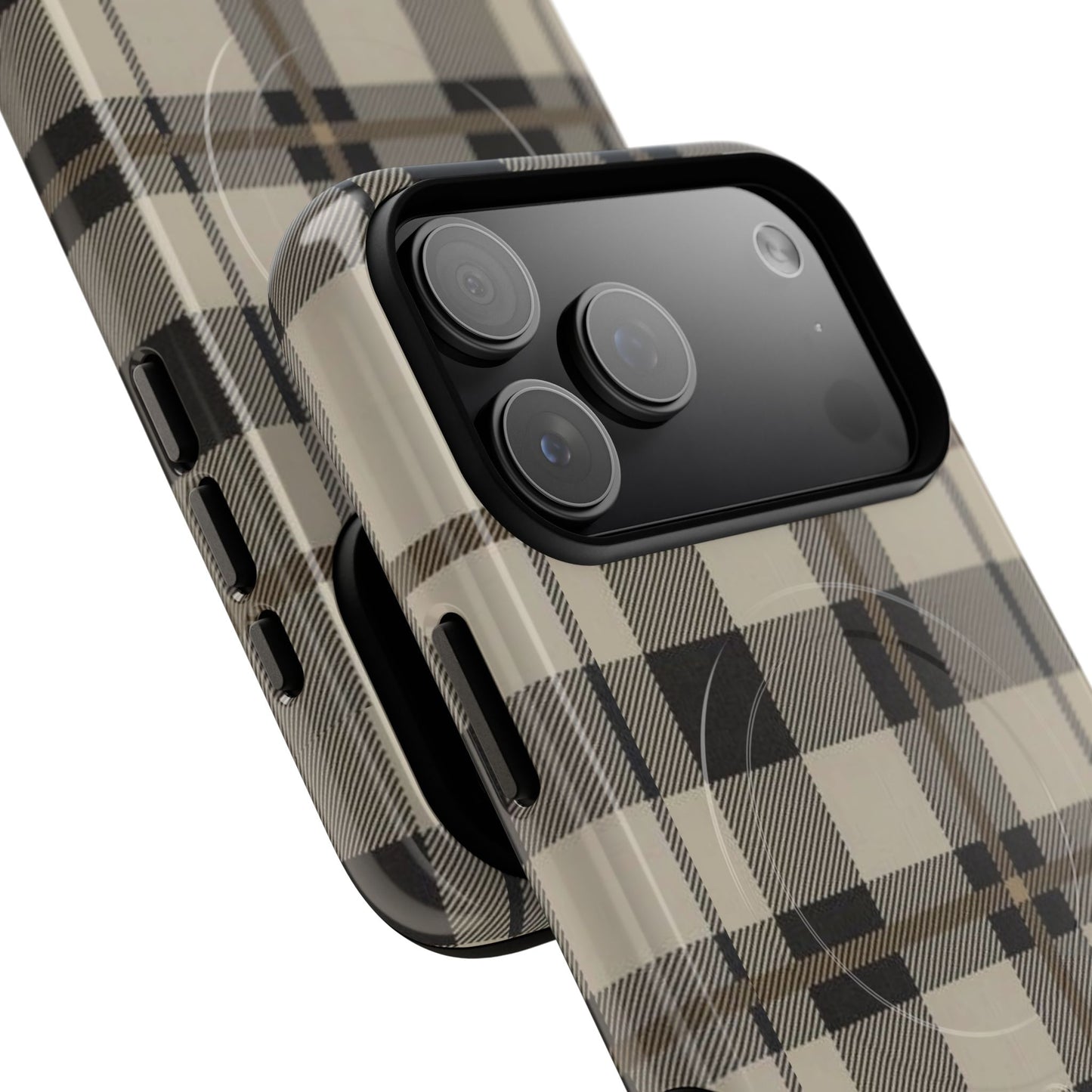Neutral Plaid Phone Case Tough Magnetic Case | Beige Tartan Gift Idea
