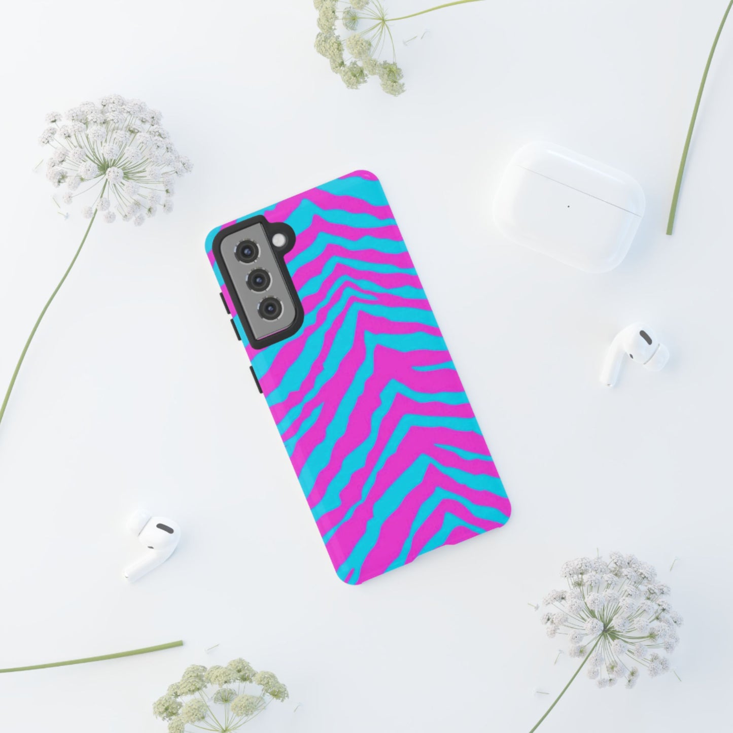 Animal Print Hot Pink And Teal Tough Case for iPhone, Galaxy and Google Pixel