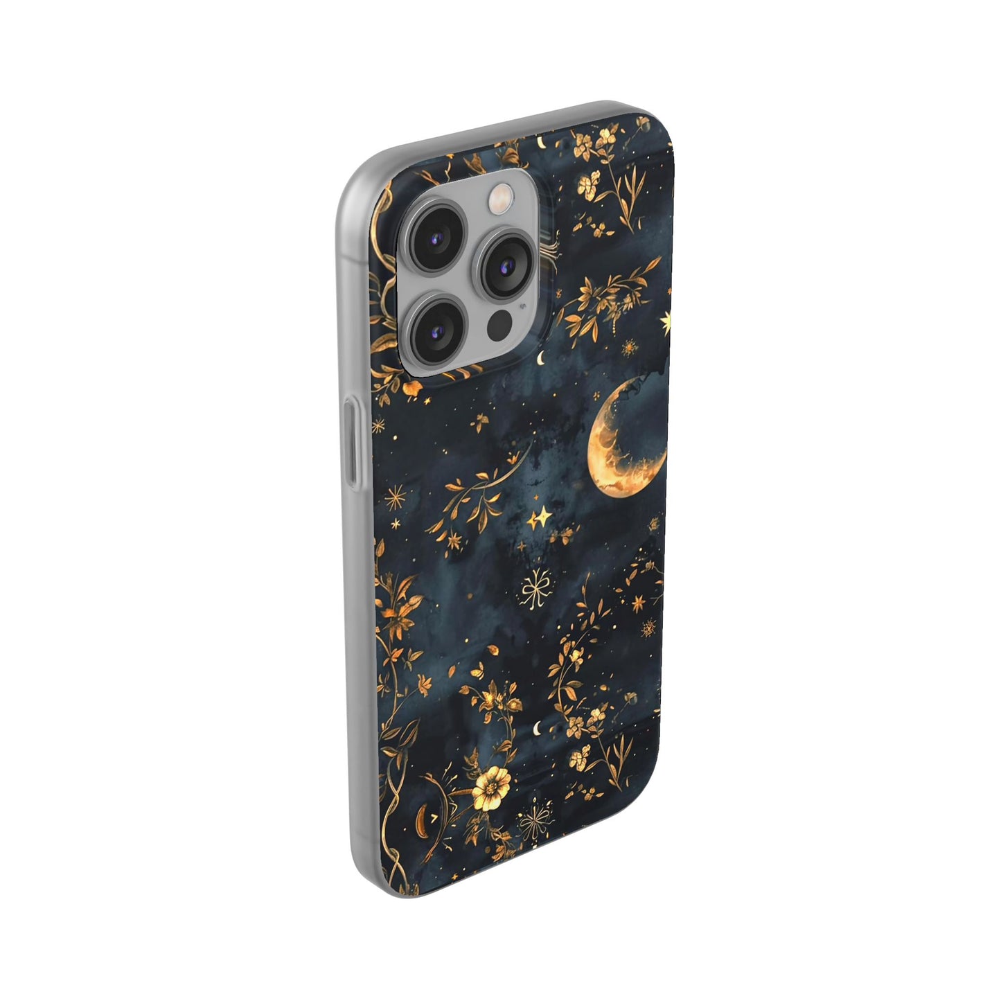 Moon And Flowers On Navy TPU Flexi Cases For iPhones and Samsung Galaxy