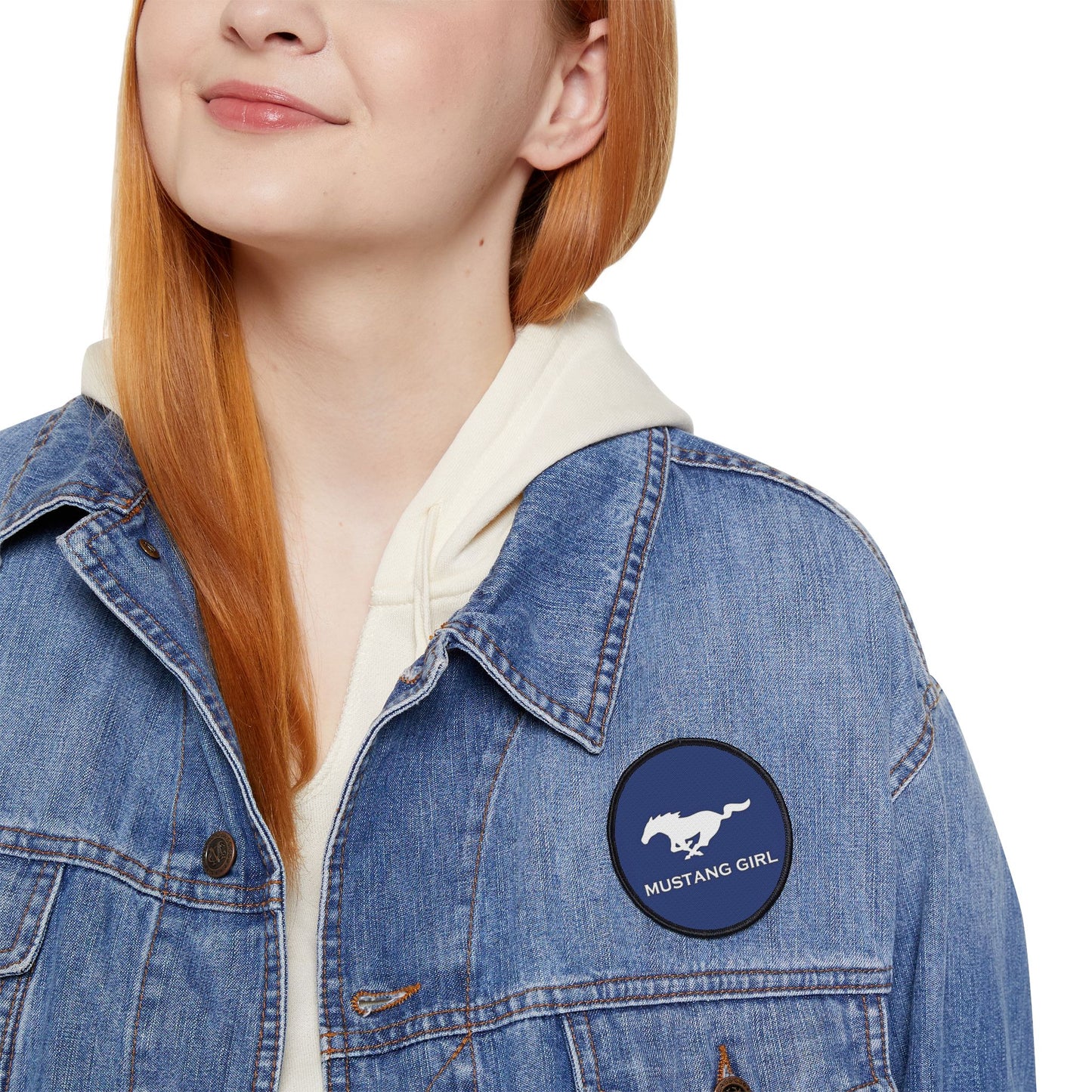 Mustang Girl Blue Iron-On Patches,  Motorsports Ford Owner Accent