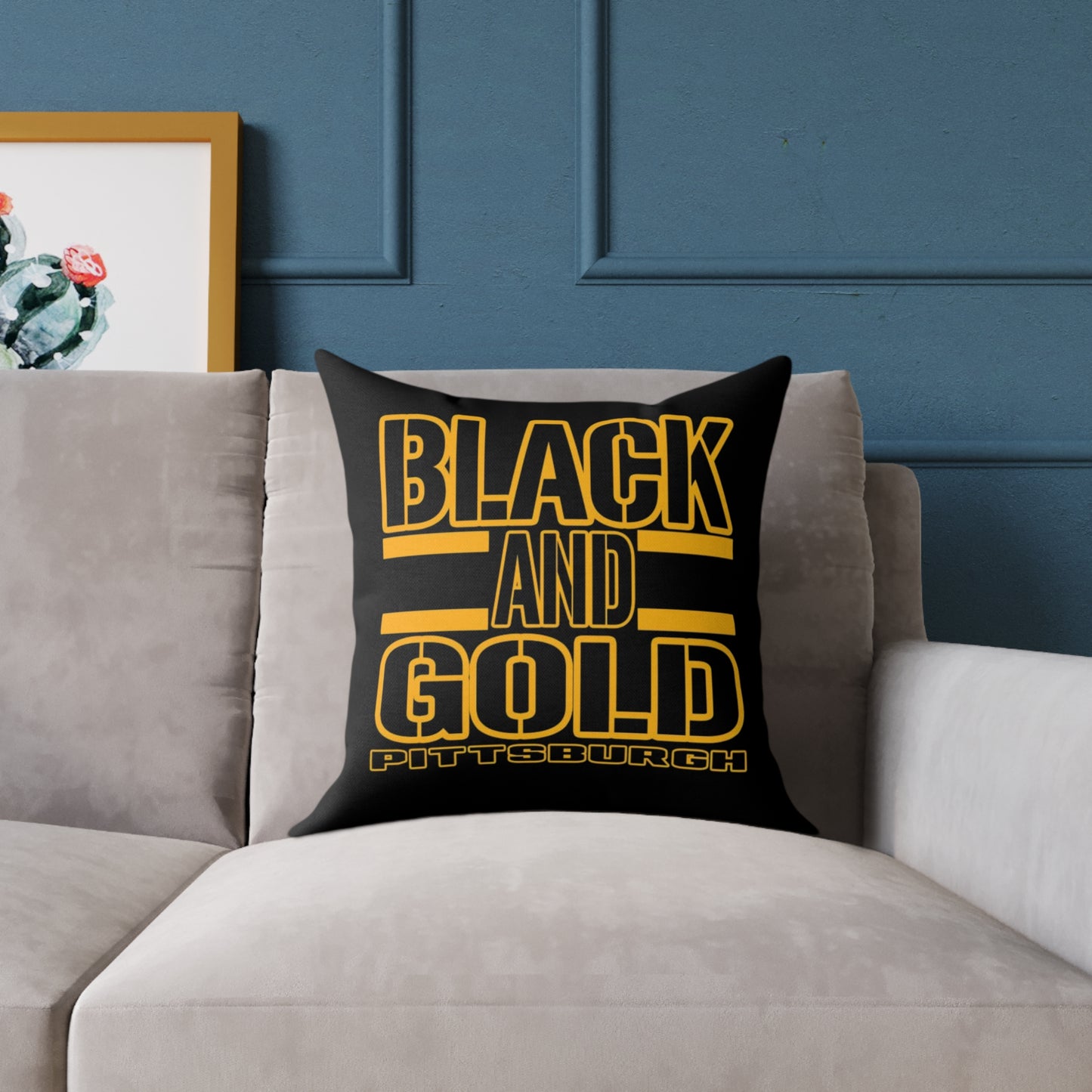 Pittsburgh Black and Gold Square Pillow Cover — Bold Typography Accent Cushion for Home & Game Day