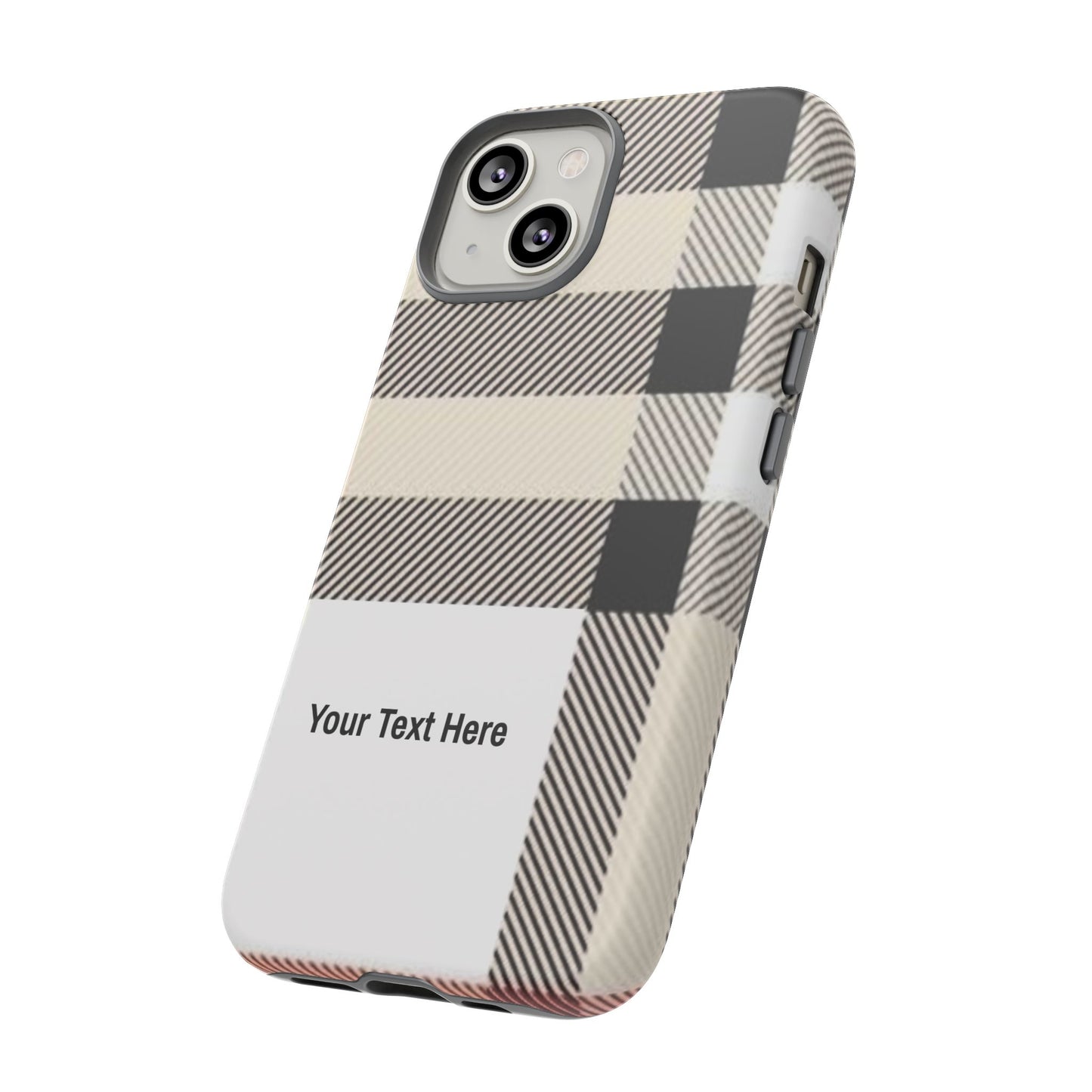 Beige Plaid Personalized Name/Initial Tough Cases For iPhones, Galaxy And Google Pixel