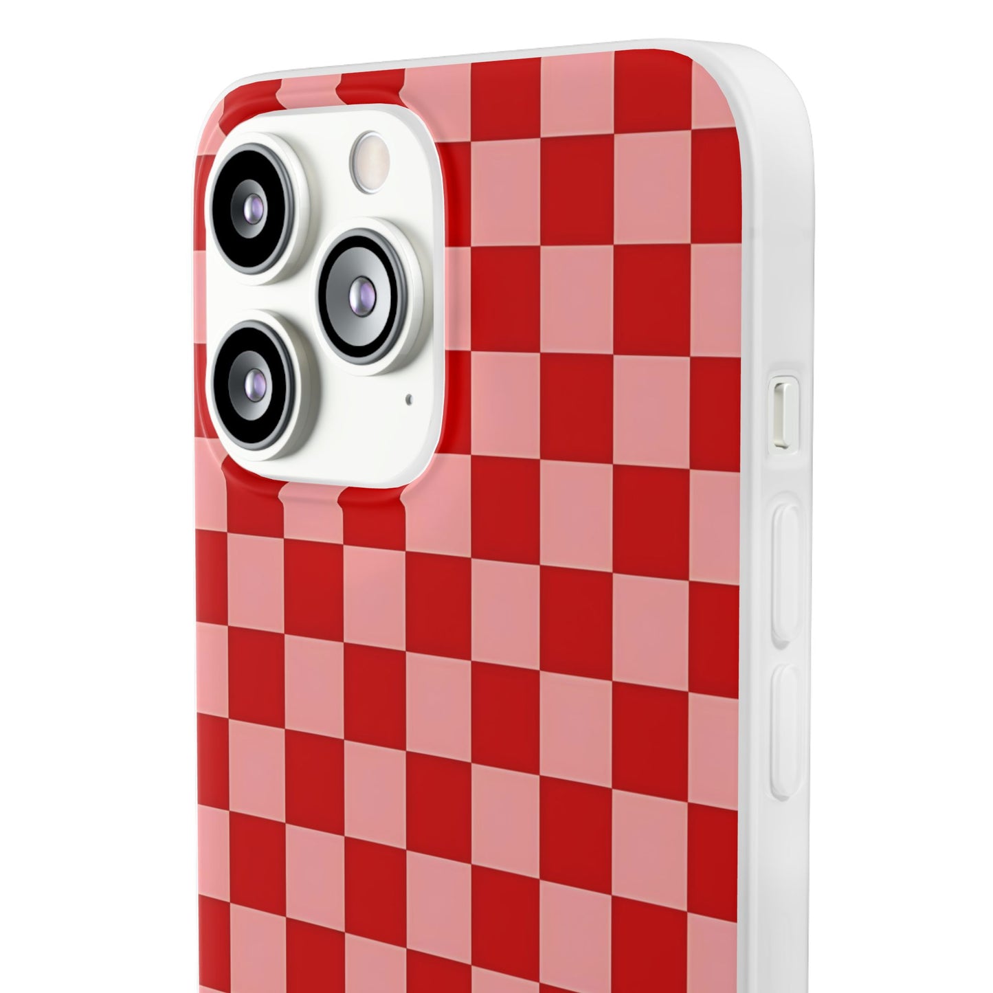 Red Checkerboard TPU Soft Flexi Phone Case — Retro Red & Pink Plaid Protective Cover
