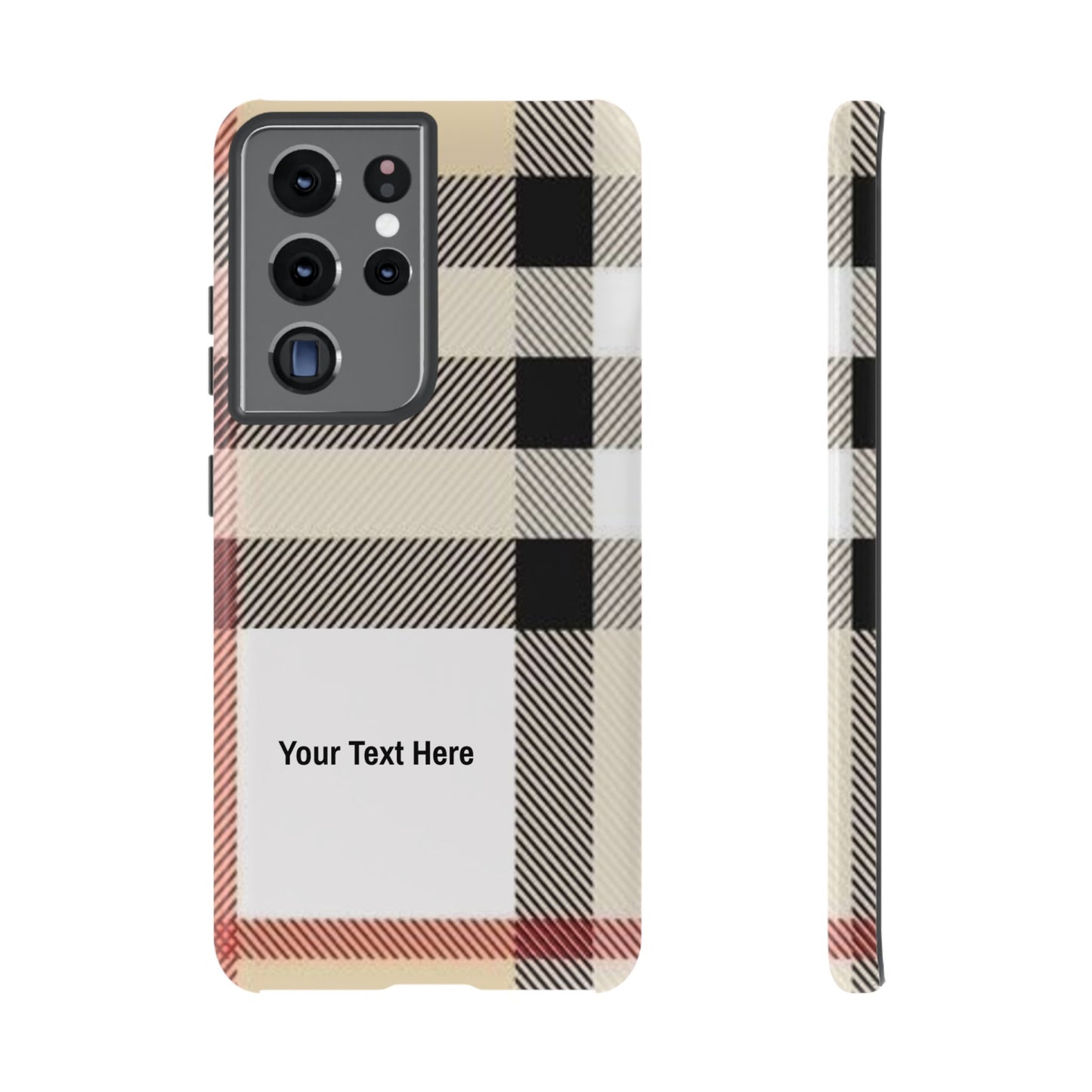 Beige Plaid Personalized Name/Initial Tough Cases For iPhones, Galaxy And Google Pixel