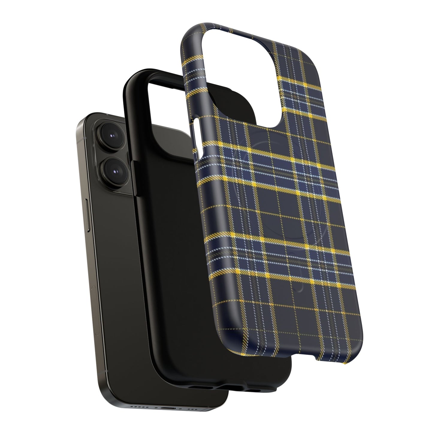 Navy Yellow Plaid Phone Case Tough Magnetic Case | Plaid iPhone Cover