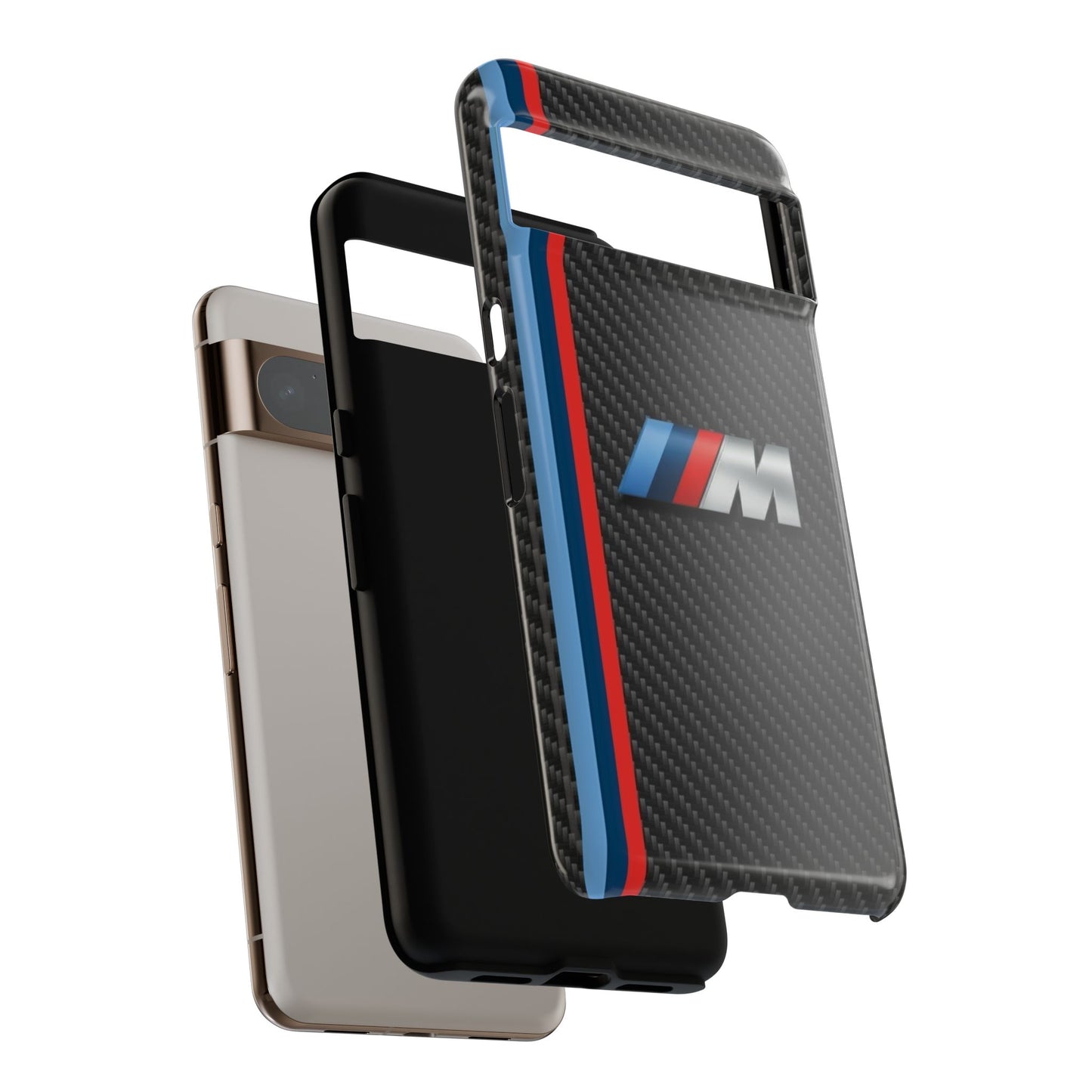 Phone Case - Black Tough Case for iPhones, Galaxy, Pixel, Blue And Red Stripes, BMW M Series