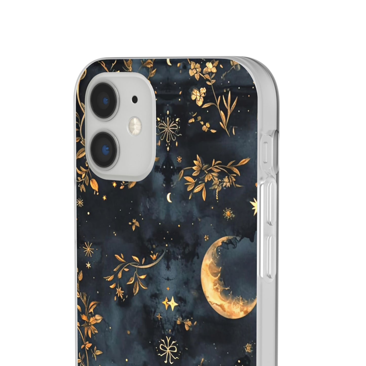 Moon And Flowers On Navy TPU Flexi Cases For iPhones and Samsung Galaxy