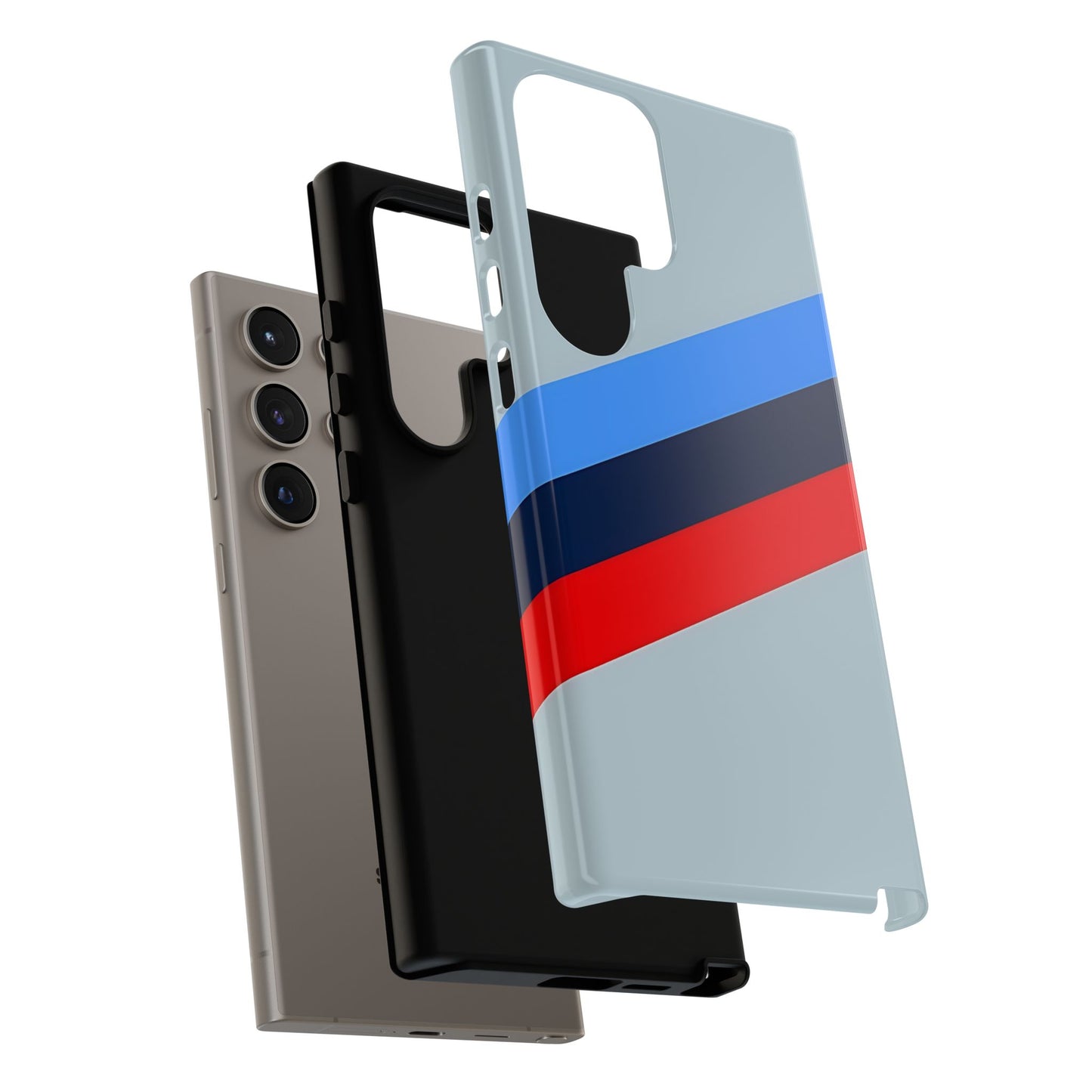 Gray Tough Case For iPhone, Samsung Galaxy and Google Pixel, Blue & Red Stripe