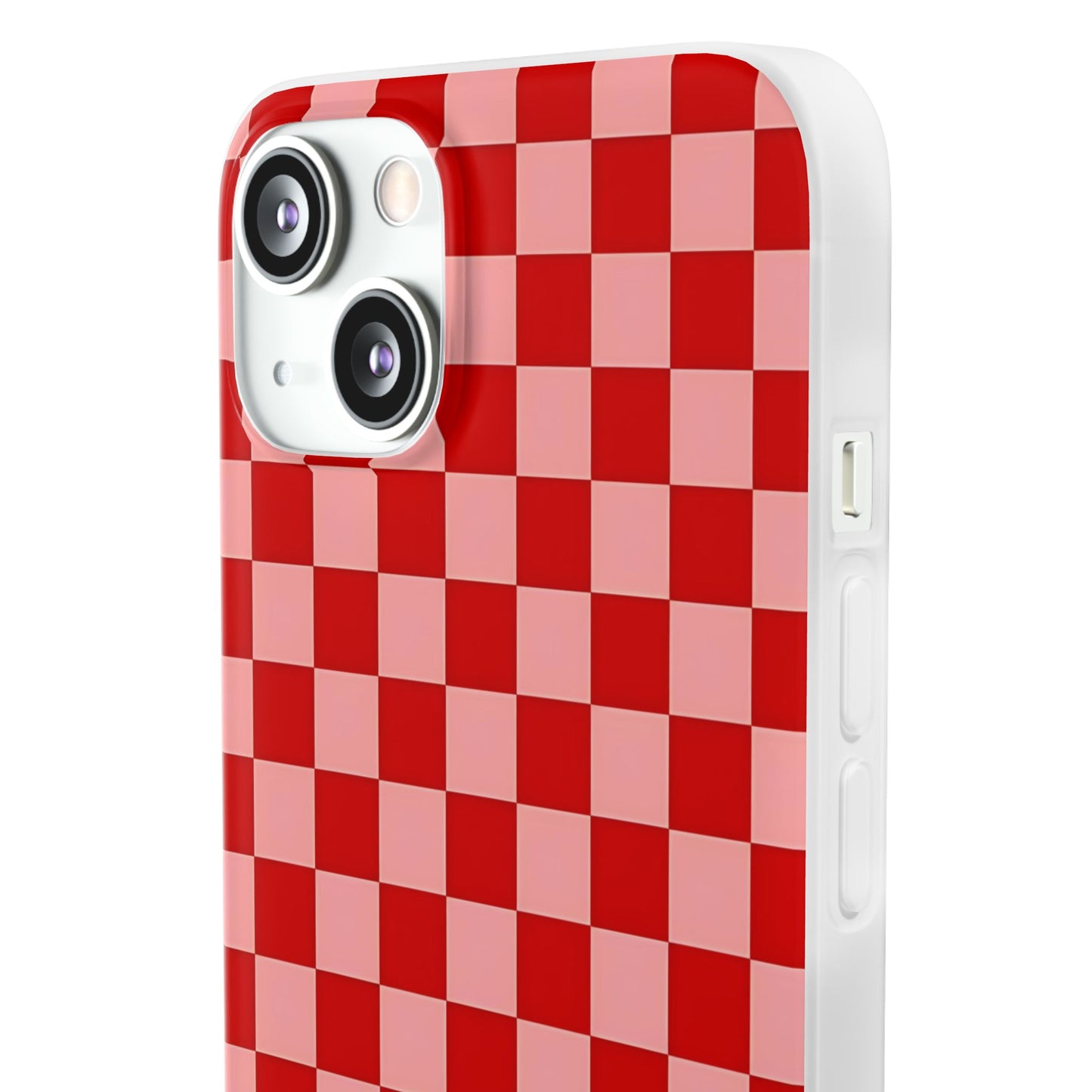 Red Checkerboard TPU Soft Flexi Phone Case — Retro Red & Pink Plaid Protective Cover