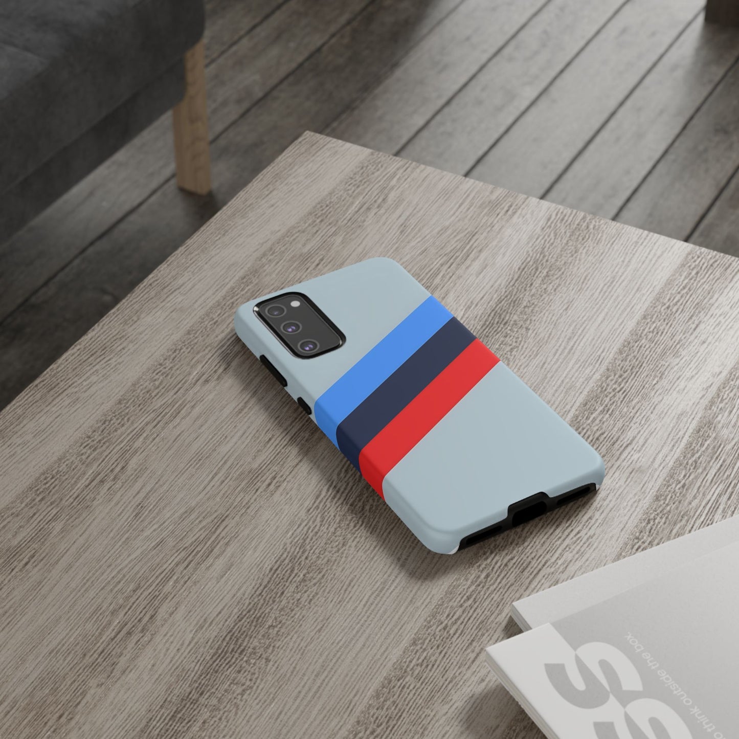 Gray Tough Case For iPhone, Samsung Galaxy and Google Pixel, Blue & Red Stripe