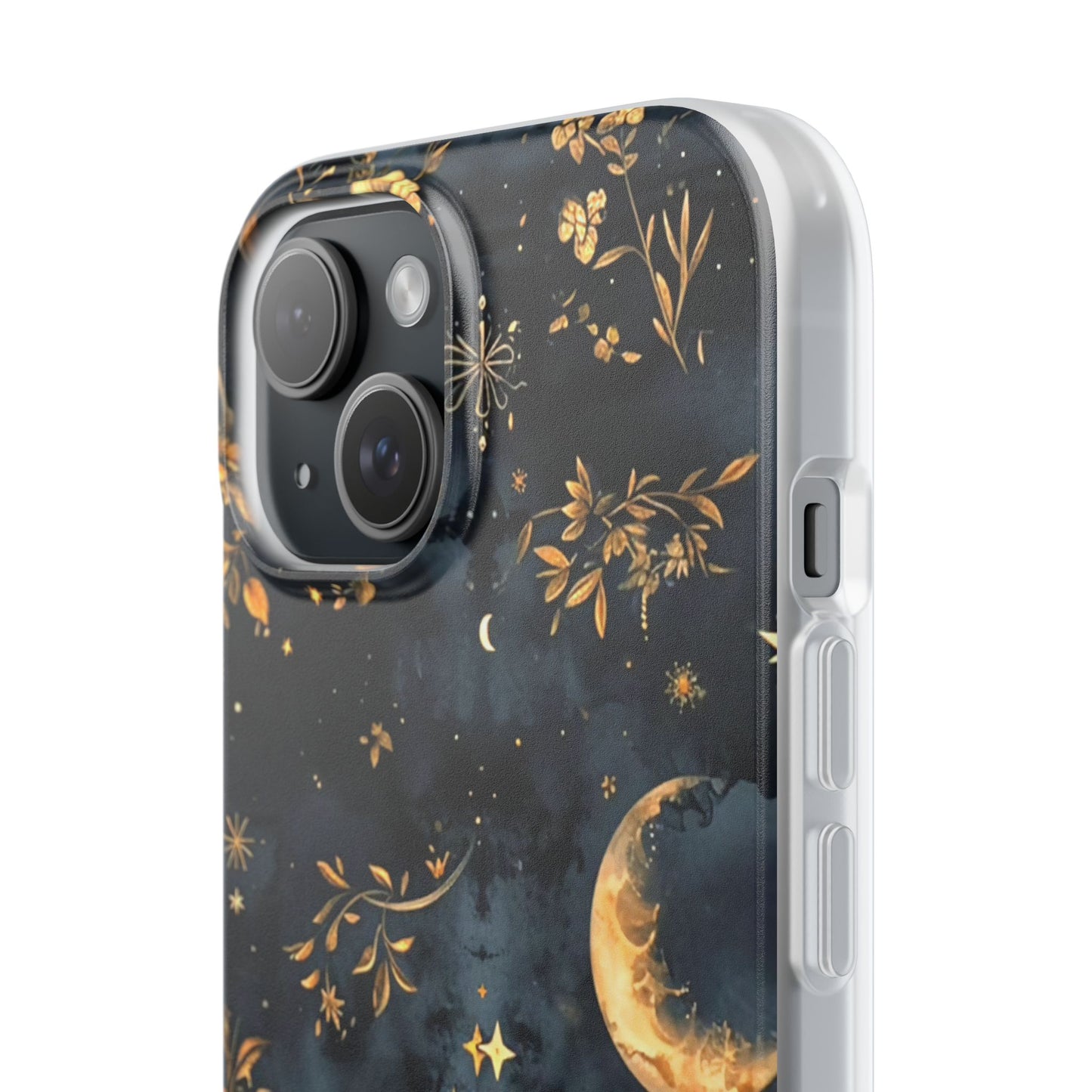 Moon And Flowers On Navy TPU Flexi Cases For iPhones and Samsung Galaxy