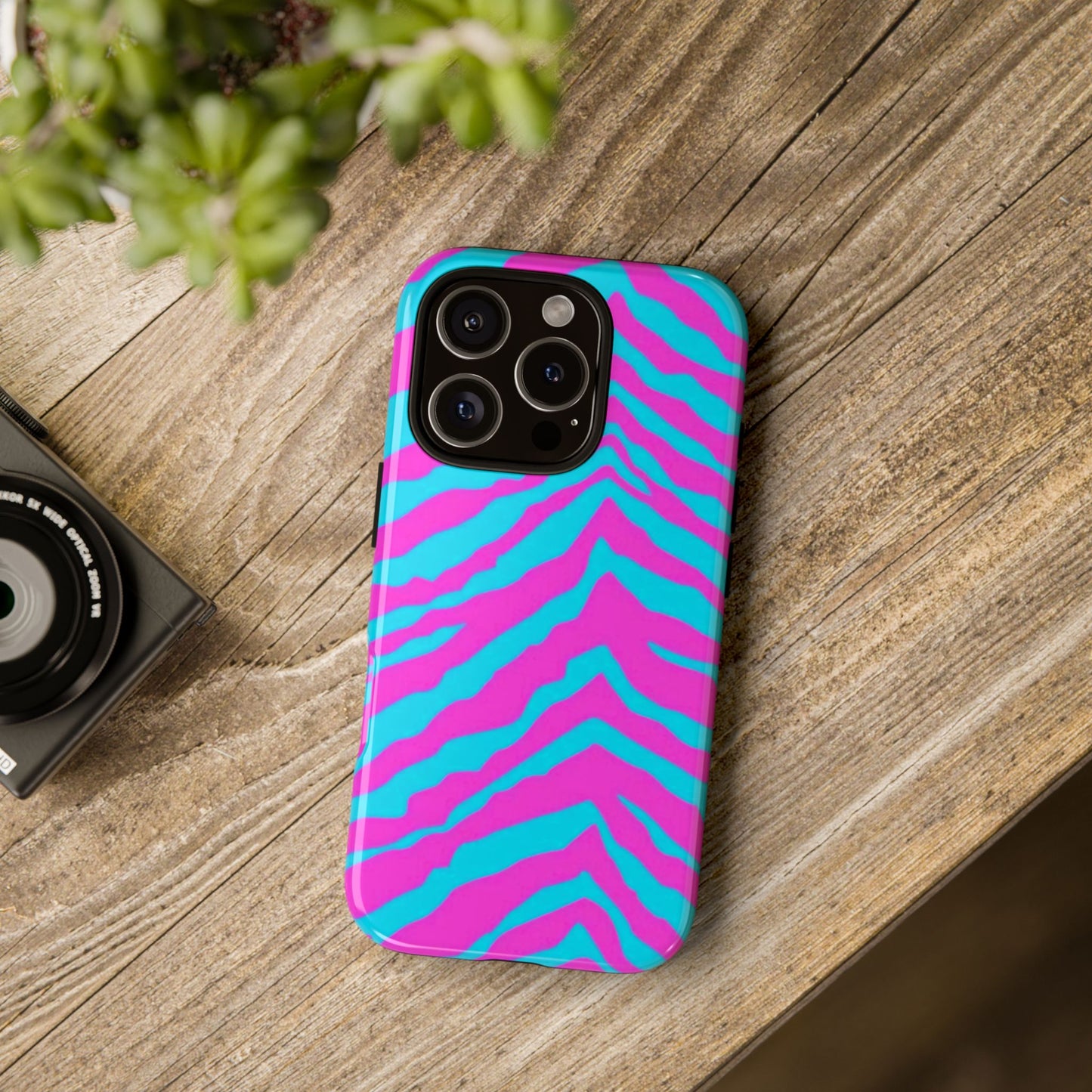 Animal Print Hot Pink And Teal Tough Case for iPhone, Galaxy and Google Pixel