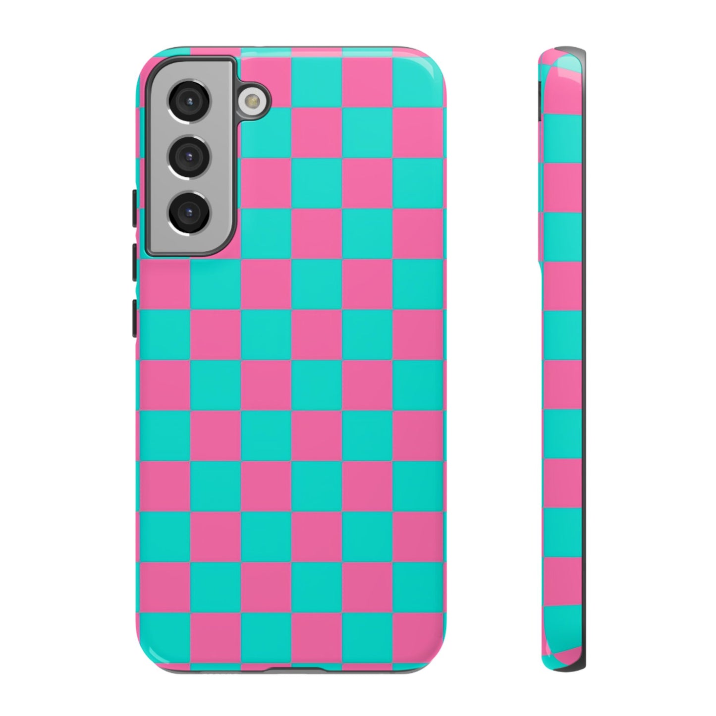 Hot Pink And Teal Checker Pattern Tough Case for iPhone, Galaxy Phones and Google Pixel