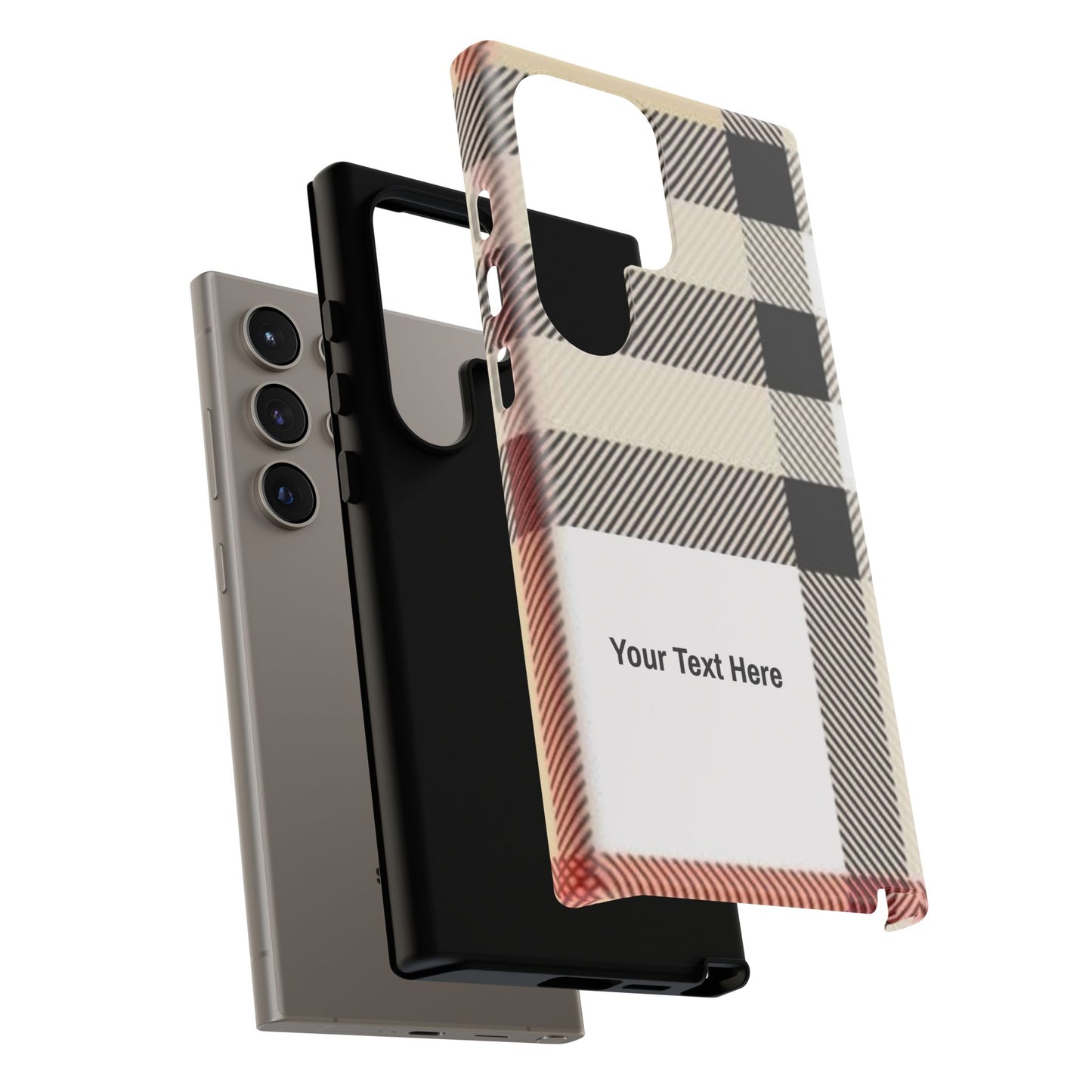 Beige Plaid Personalized Name/Initial Tough Cases For iPhones, Galaxy And Google Pixel