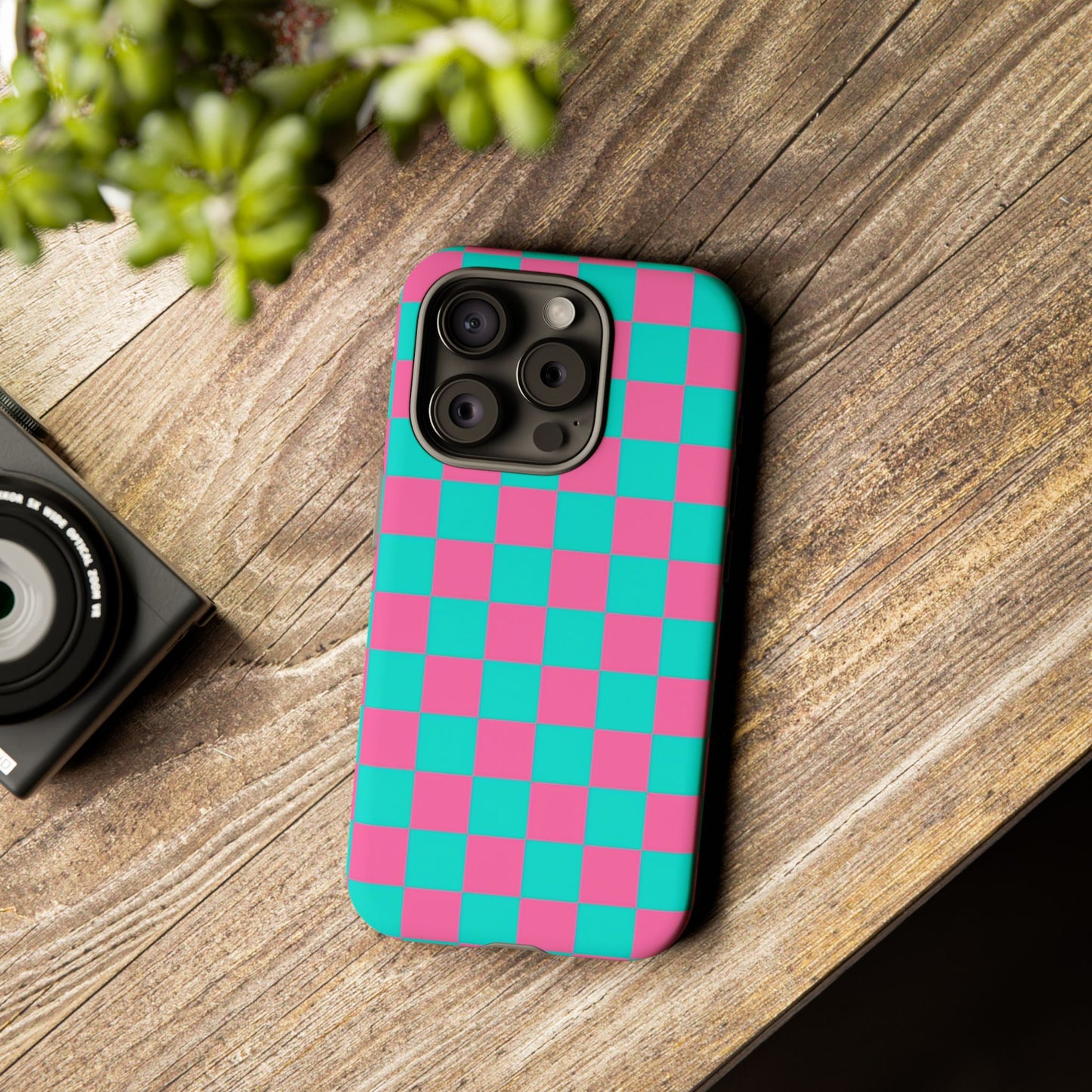 Hot Pink And Teal Checker Pattern Tough Case for iPhone, Galaxy Phones and Google Pixel
