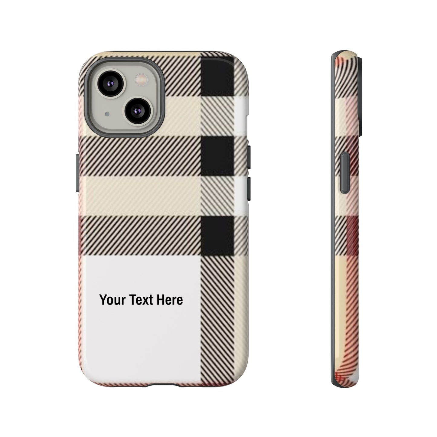 Beige Plaid Personalized Name/Initial Tough Cases For iPhones, Galaxy And Google Pixel