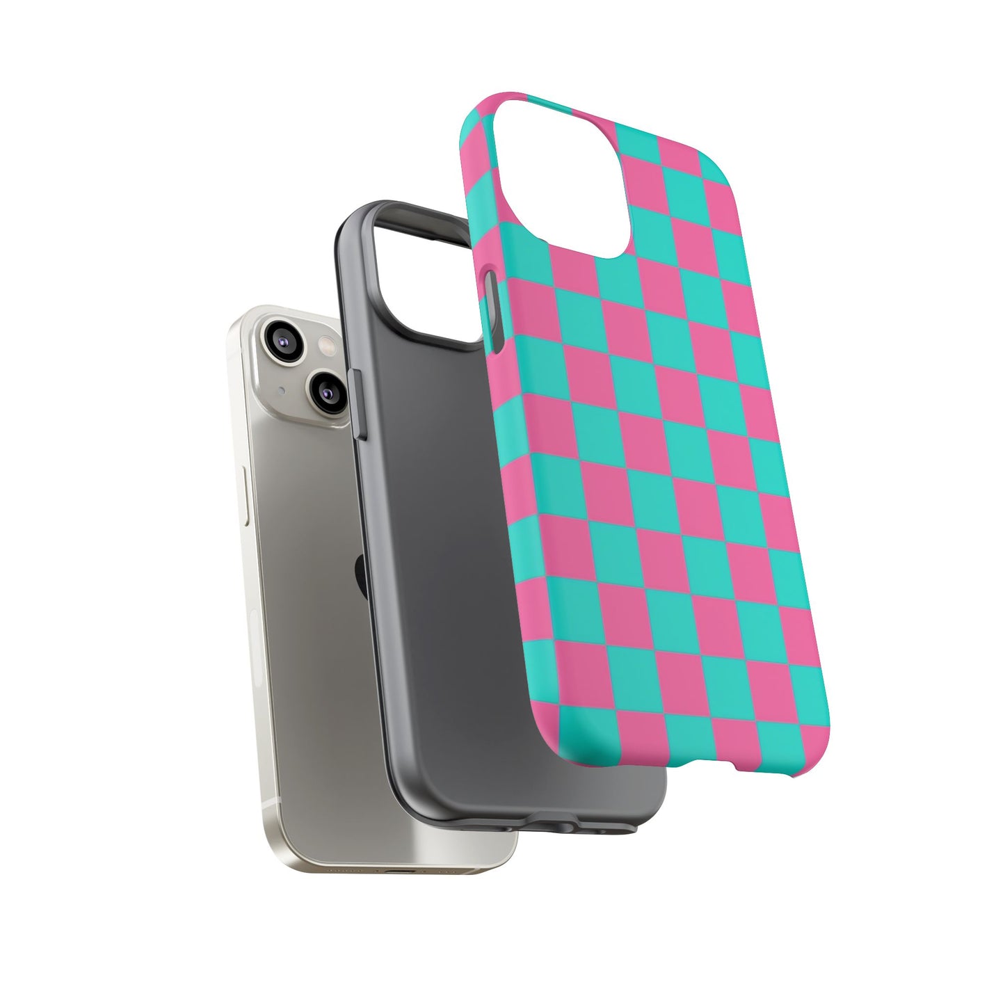 Hot Pink And Teal Checker Pattern Tough Case for iPhone, Galaxy Phones and Google Pixel