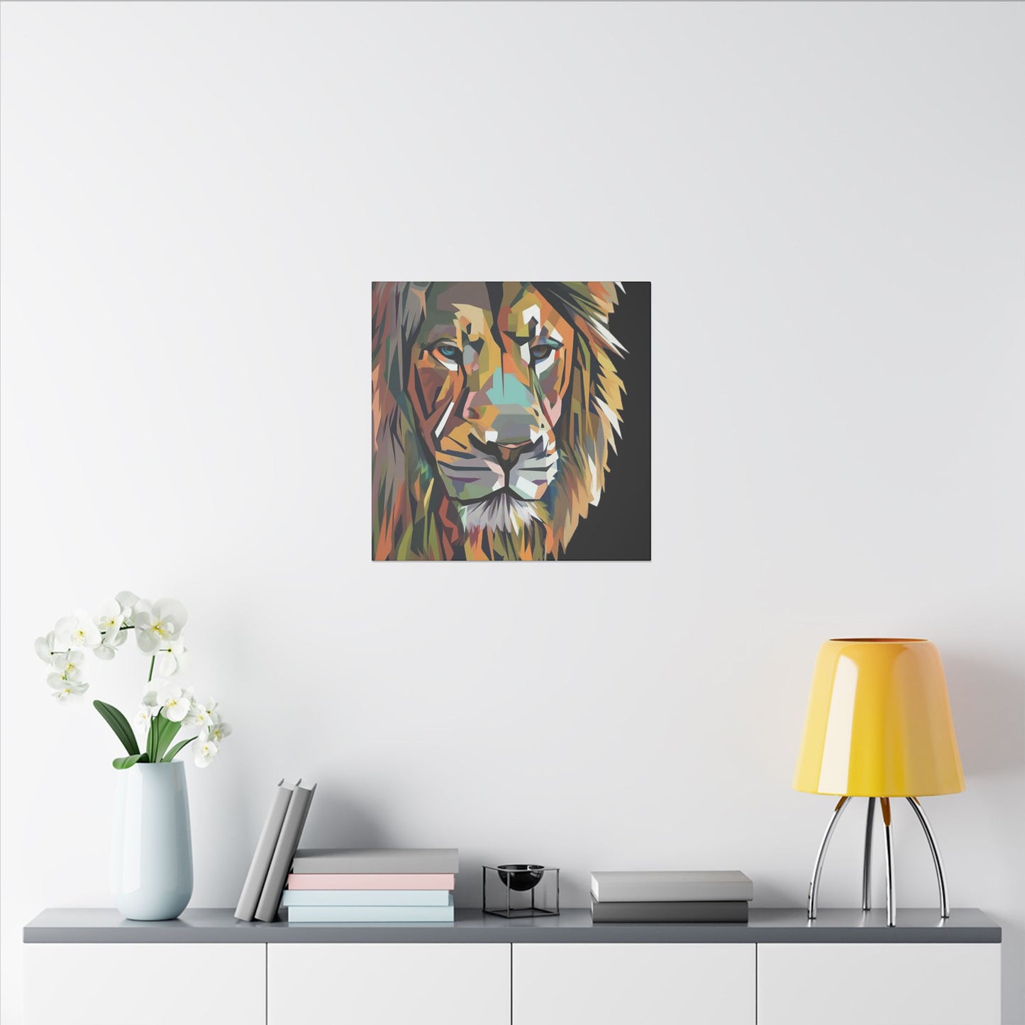 Geometric Lion Face Matte Canvas Print, Custom Wall Decor