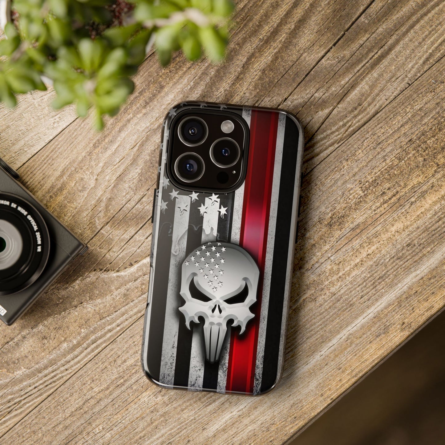 Tough Cases For iPhone, Galaxy and Pixel,  Thin Red Line, Jake Skull Design