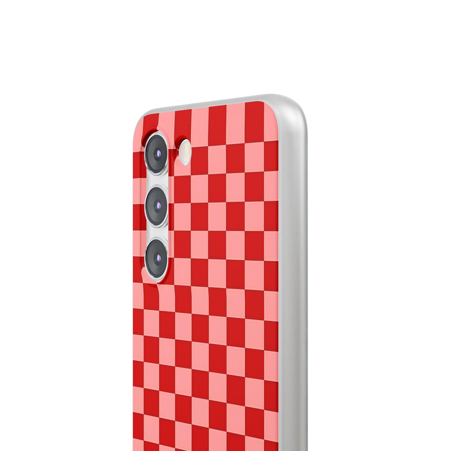 Red Checkerboard TPU Soft Flexi Phone Case — Retro Red & Pink Plaid Protective Cover