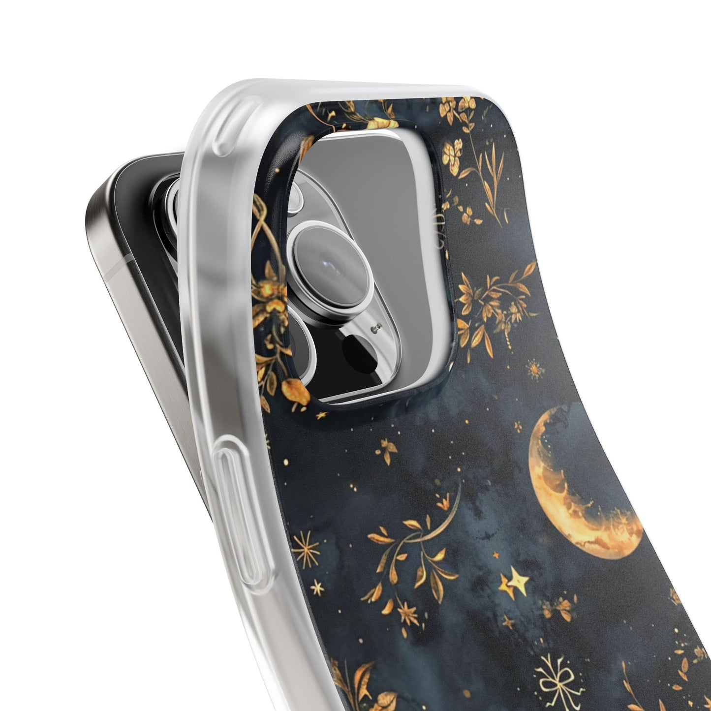 Moon And Flowers On Navy TPU Flexi Cases For iPhones and Samsung Galaxy