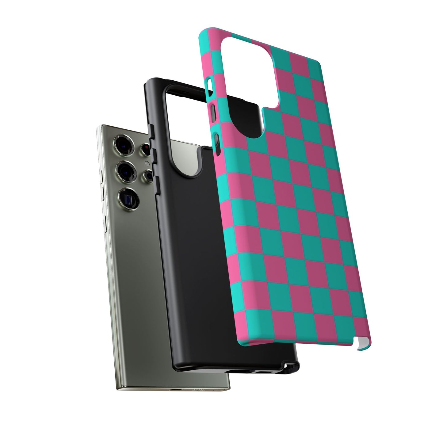 Hot Pink And Teal Checker Pattern Tough Case for iPhone, Galaxy Phones and Google Pixel