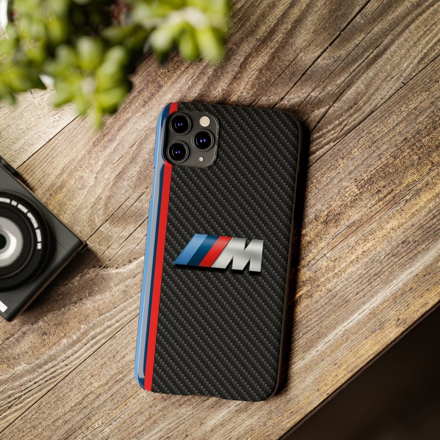 Black iPhone Slim Case, Blue And Red Stripes, BMW M Series