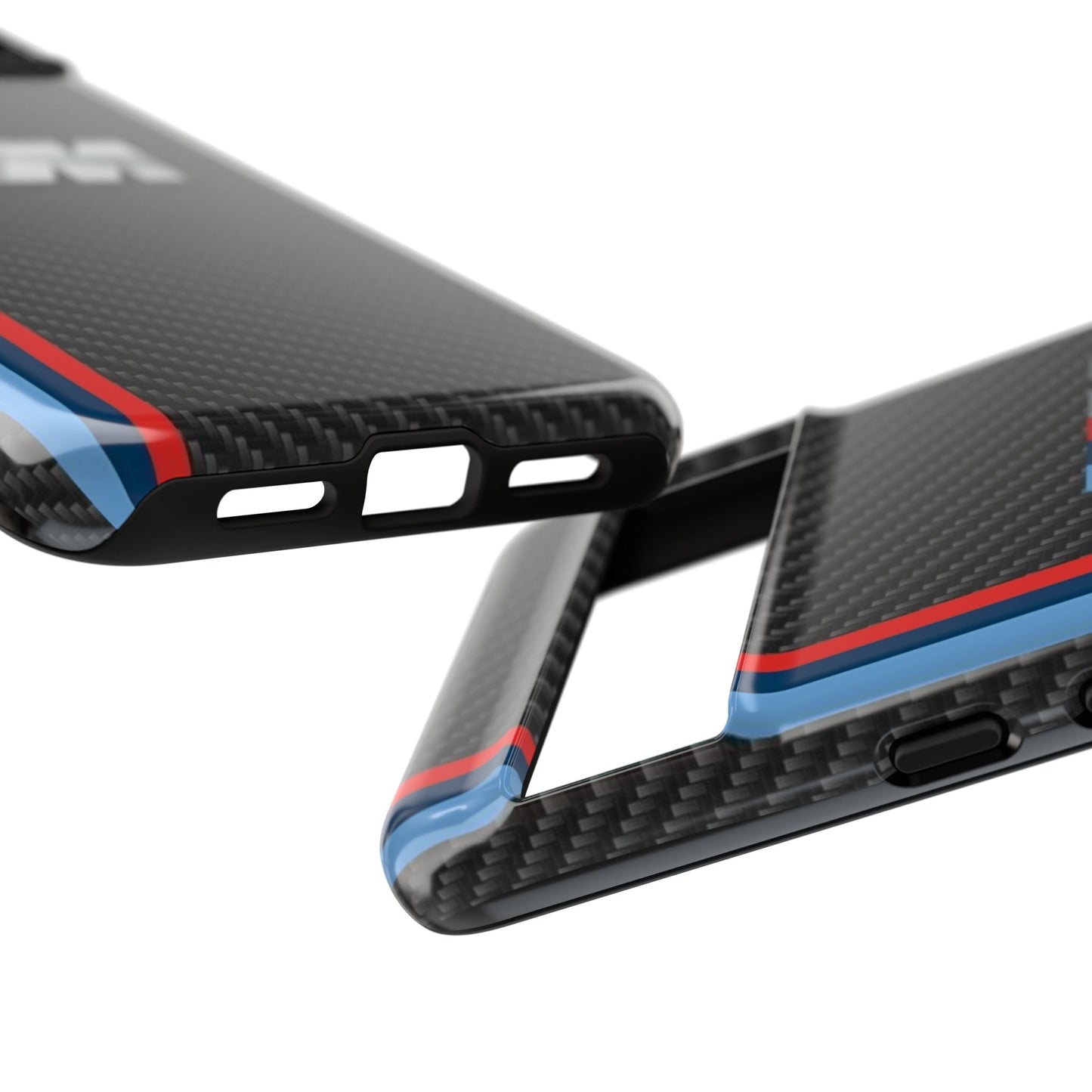 Phone Case - Black Tough Case for iPhones, Galaxy, Pixel, Blue And Red Stripes, BMW M Series