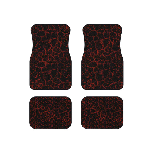 Red Lava Crackle Car Mats | Set of 4 Universal Floor Mat, Unique Gift