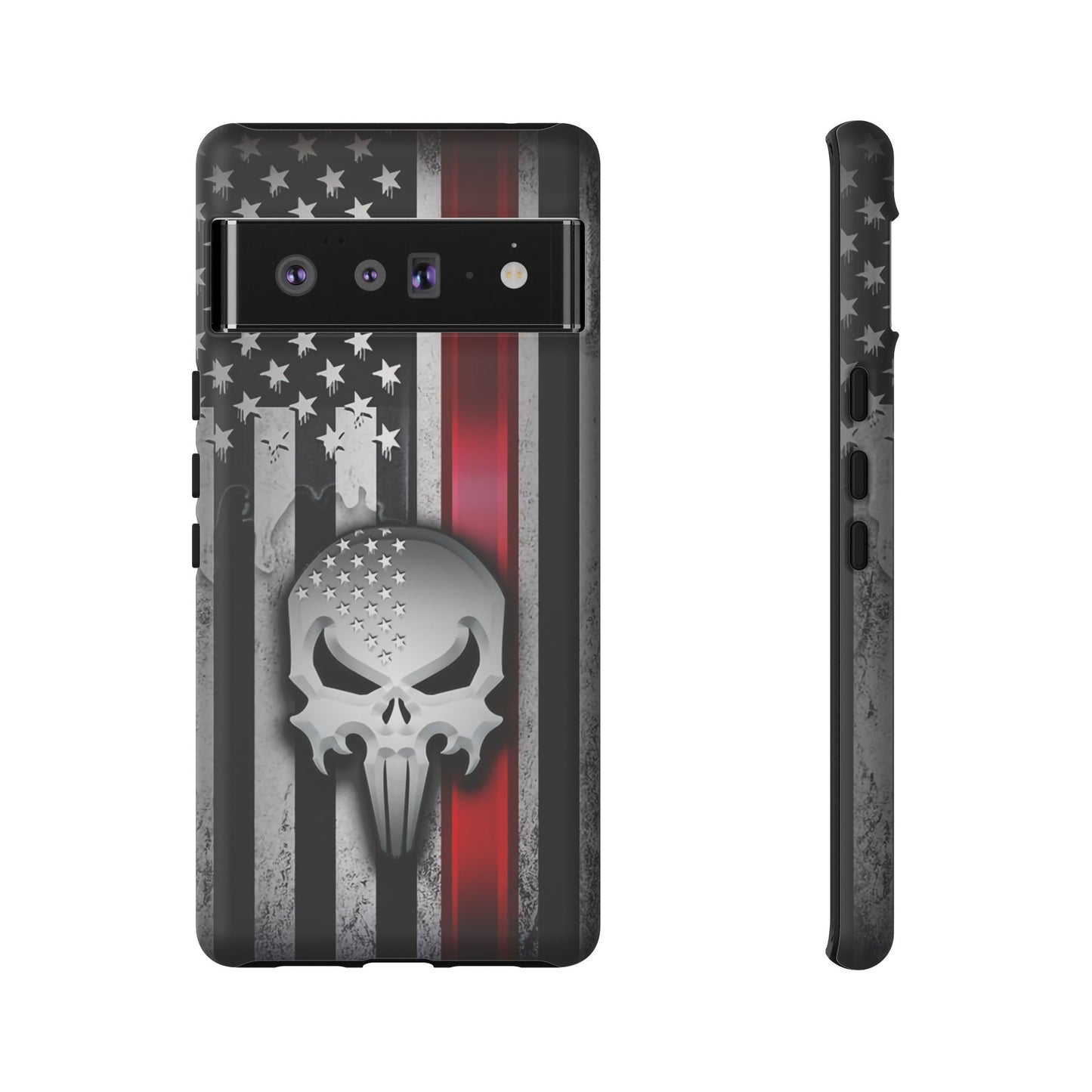 Tough Cases For iPhone, Galaxy and Pixel,  Thin Red Line, Jake Skull Design