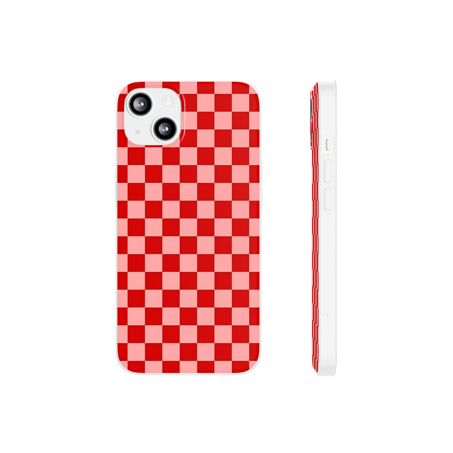 Red Checkerboard TPU Soft Flexi Phone Case — Retro Red & Pink Plaid Protective Cover