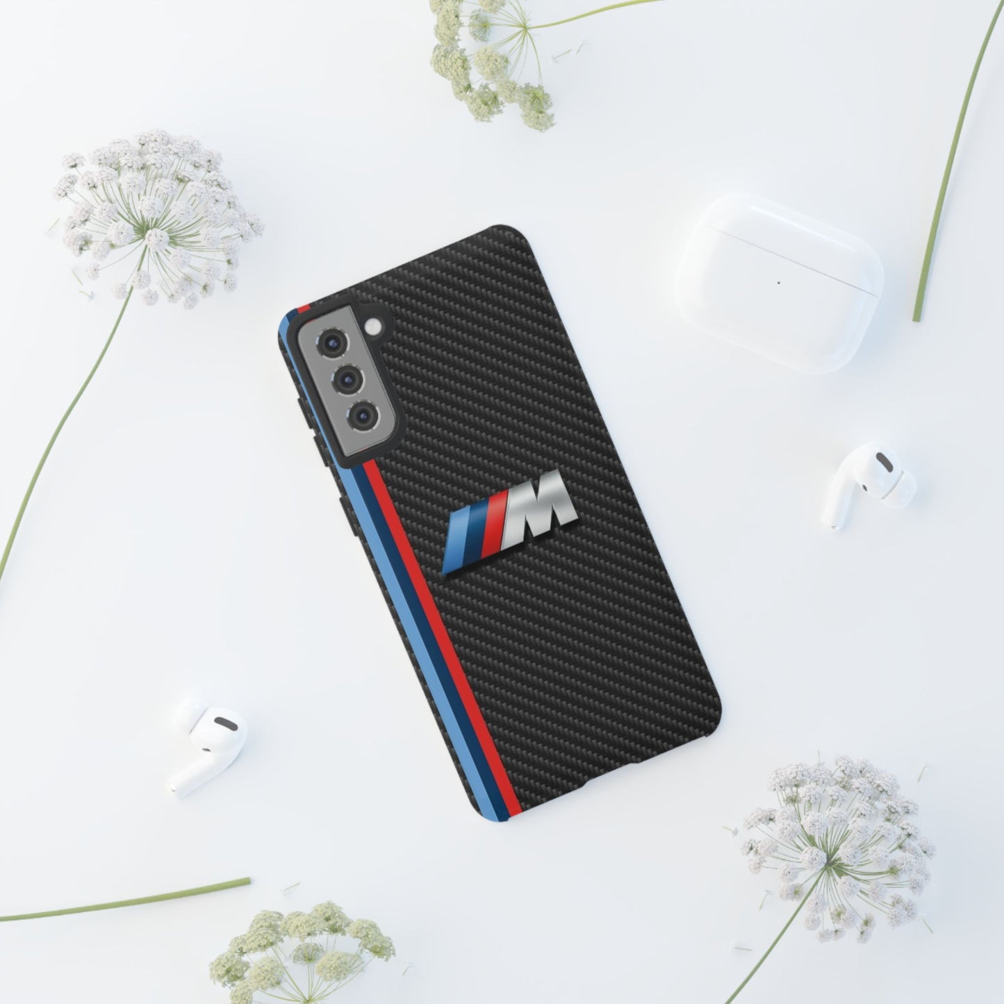 Phone Case - Black Tough Case for iPhones, Galaxy, Pixel, Blue And Red Stripes, BMW M Series