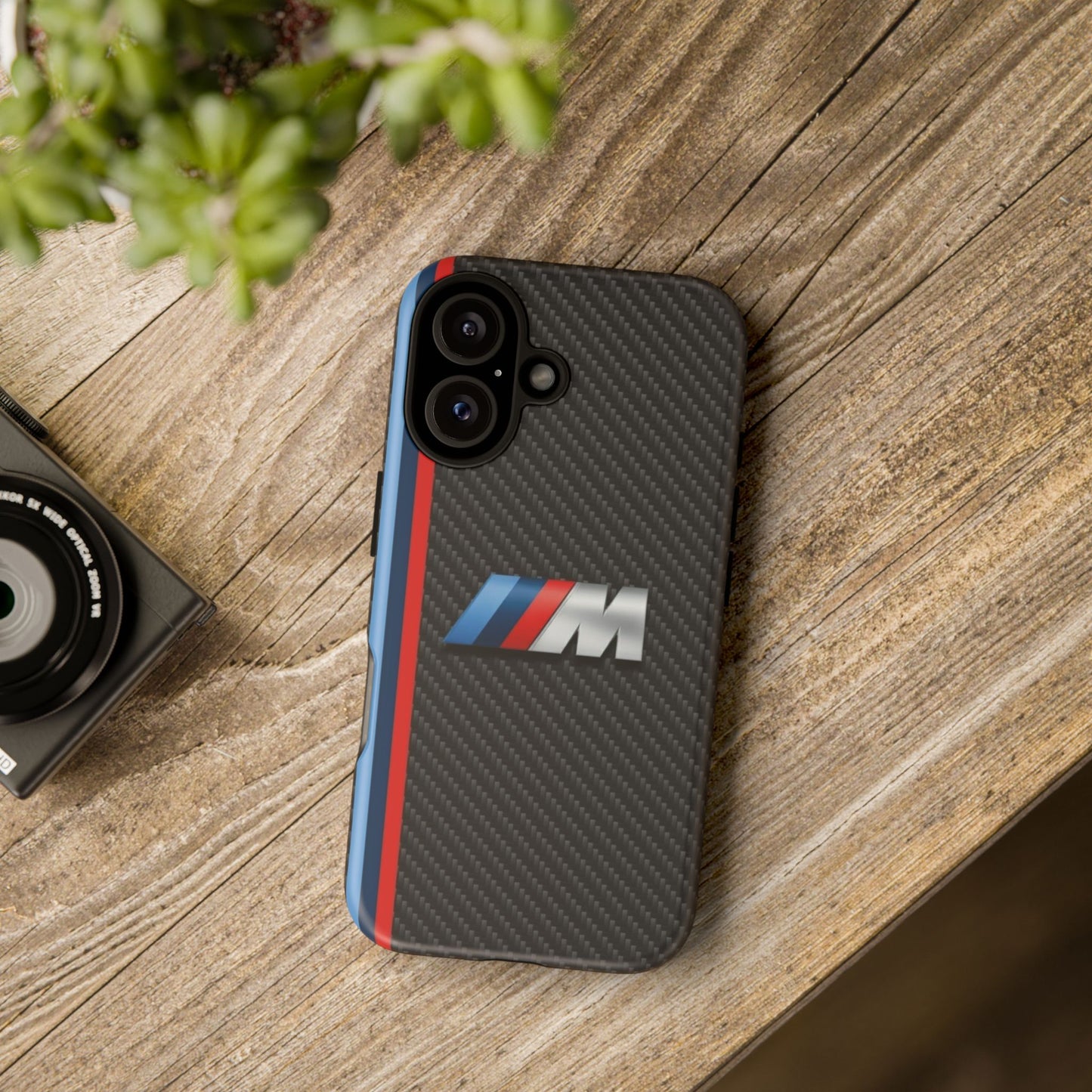 Phone Case - Black Tough Case for iPhones, Galaxy, Pixel, Blue And Red Stripes, BMW M Series