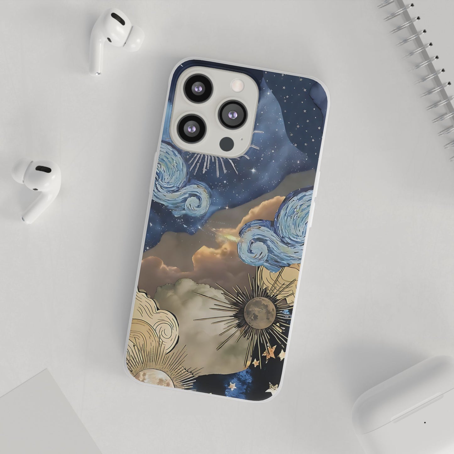 Celestial Flexi Case, Boho Phone Cover, Galaxy Protection, Starry Night Design,