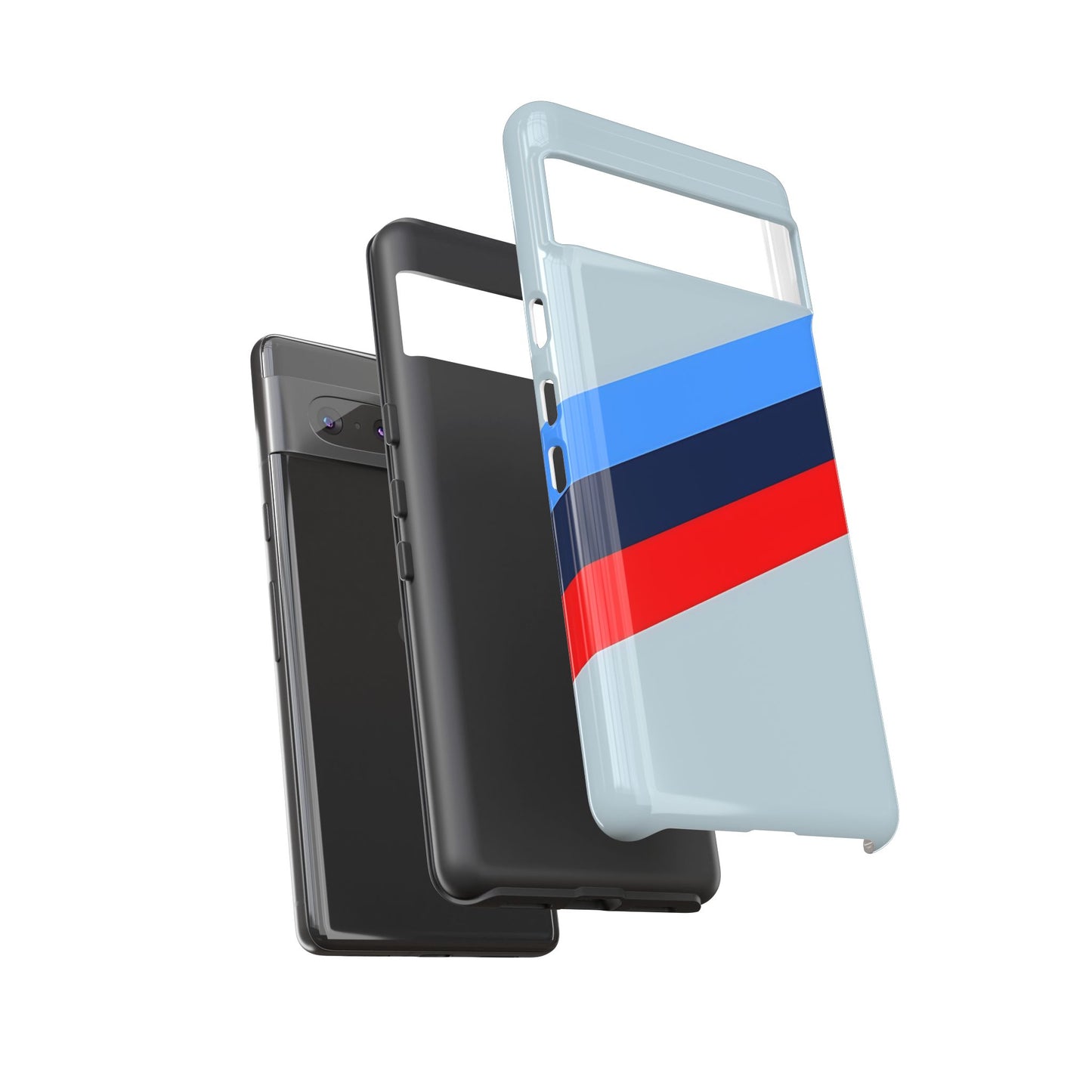 Gray Tough Case For iPhone, Samsung Galaxy and Google Pixel, Blue & Red Stripe