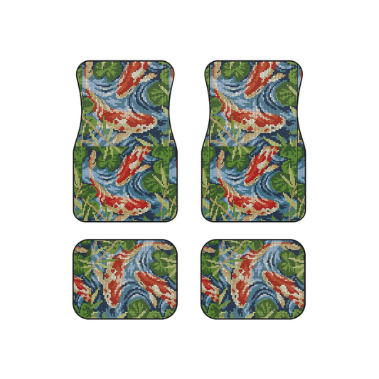 Vibrant Koi Fish Car Mats Set | Stylish Auto Accessories, Pixel Art Japanese Mat