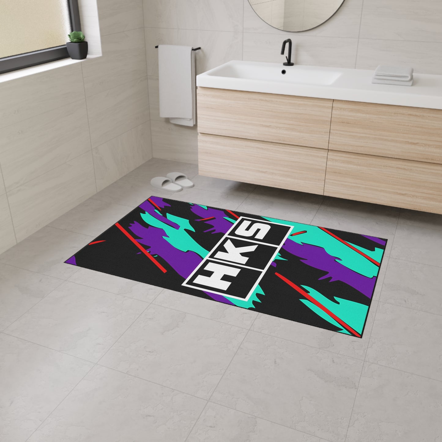 HKS Retro Camo Floor Mat | Teal Purple Racing Logo, 1990s JDM CAR Design