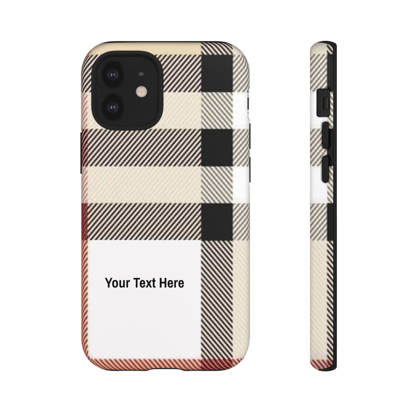 Beige Plaid Personalized Name/Initial Tough Cases For iPhones, Galaxy And Google Pixel