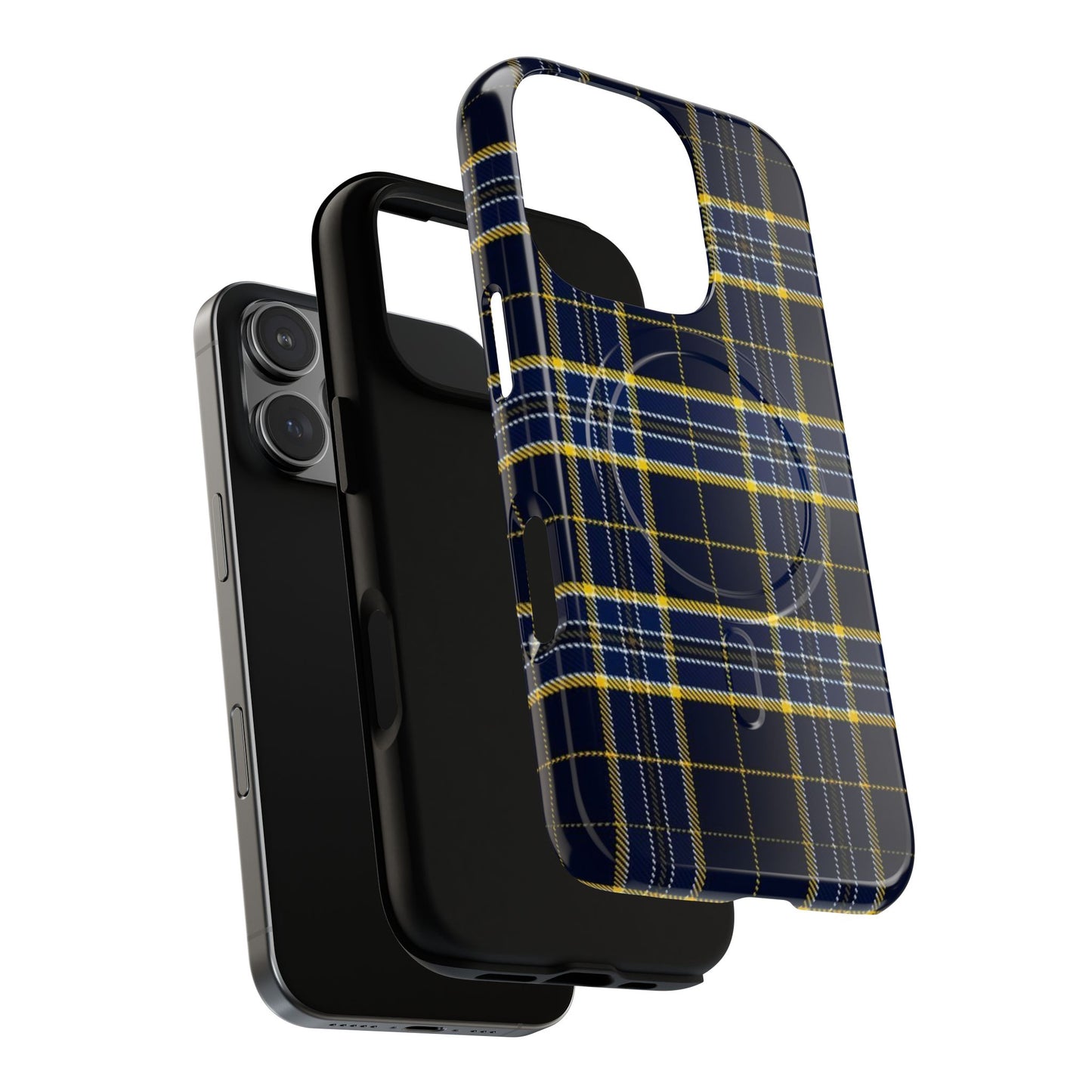 Navy Yellow Plaid Phone Case Tough Magnetic Case | Plaid iPhone Cover
