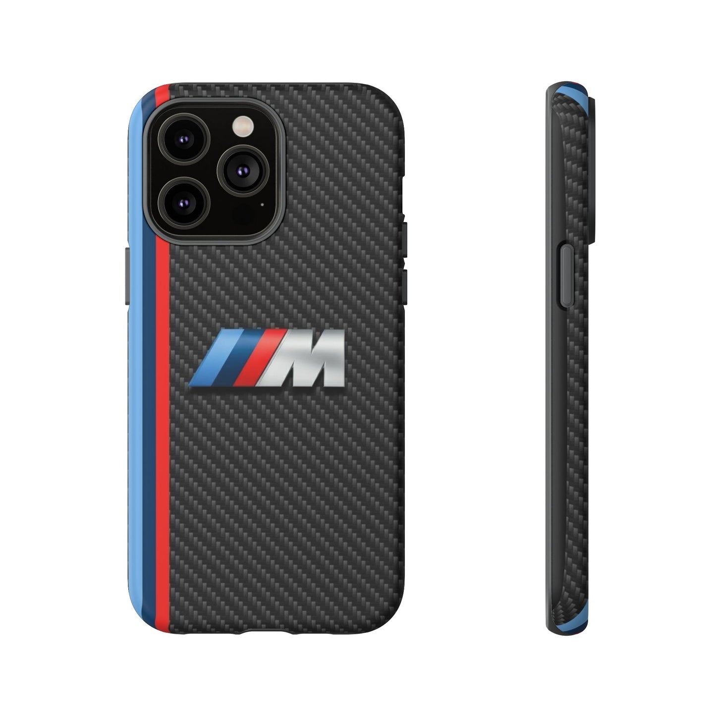 Phone Case - Black Tough Case for iPhones, Galaxy, Pixel, Blue And Red Stripes, BMW M Series