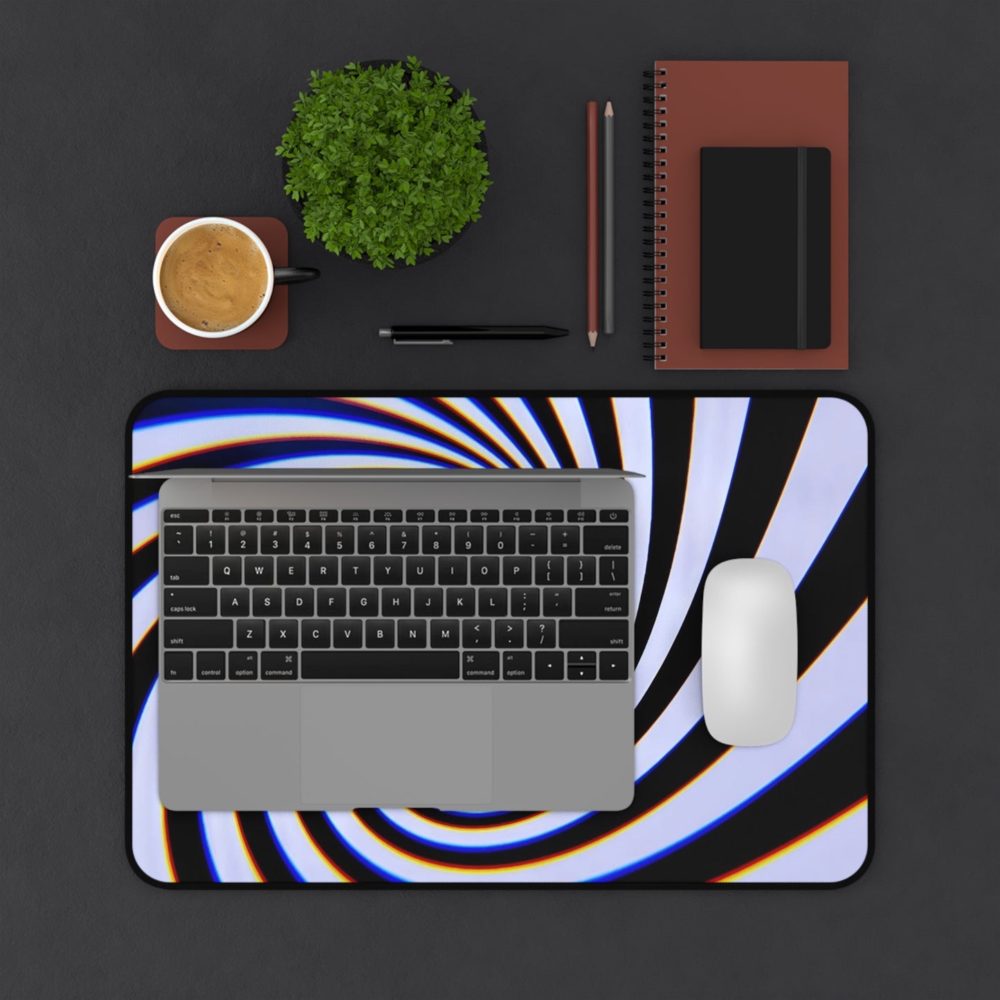 Hypnotic Black White Spiral Desk Mat | Optical Illusion Mousepad