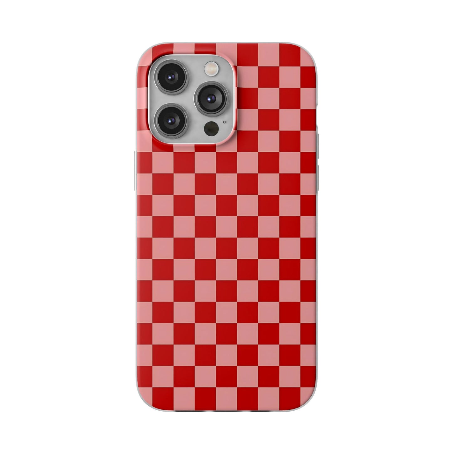 Red Checkerboard TPU Soft Flexi Phone Case — Retro Red & Pink Plaid Protective Cover