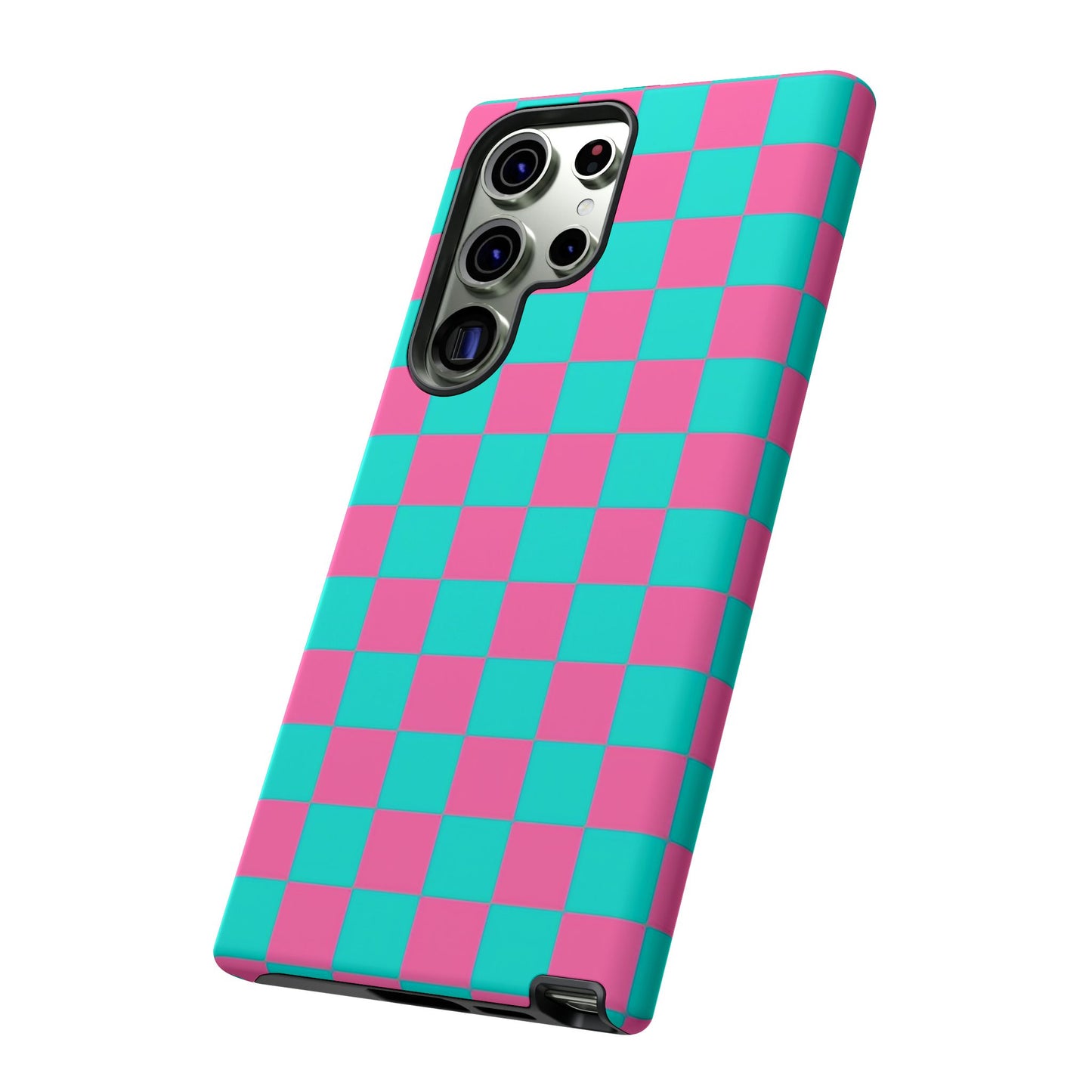 Hot Pink And Teal Checker Pattern Tough Case for iPhone, Galaxy Phones and Google Pixel