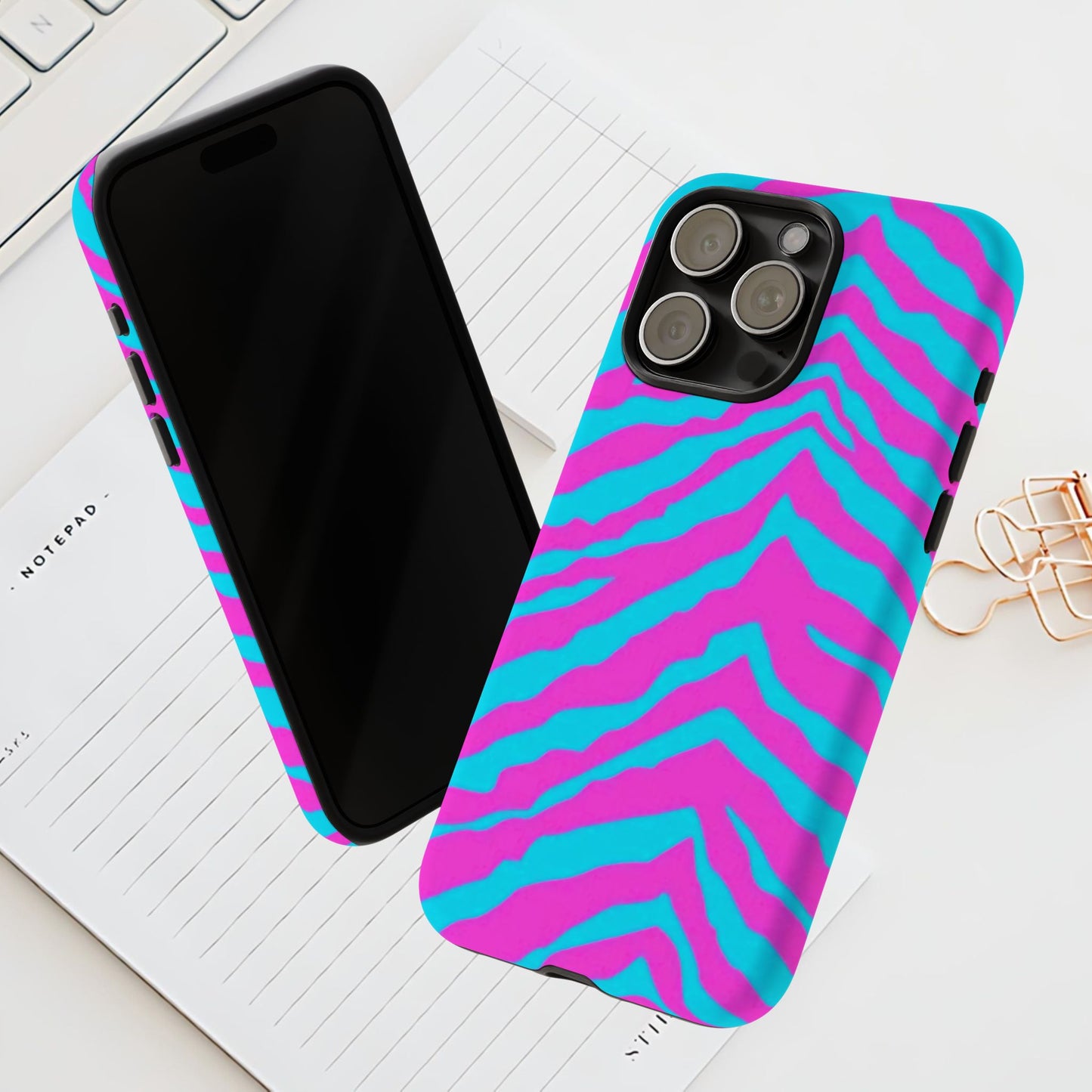 Animal Print Hot Pink And Teal Tough Case for iPhone, Galaxy and Google Pixel