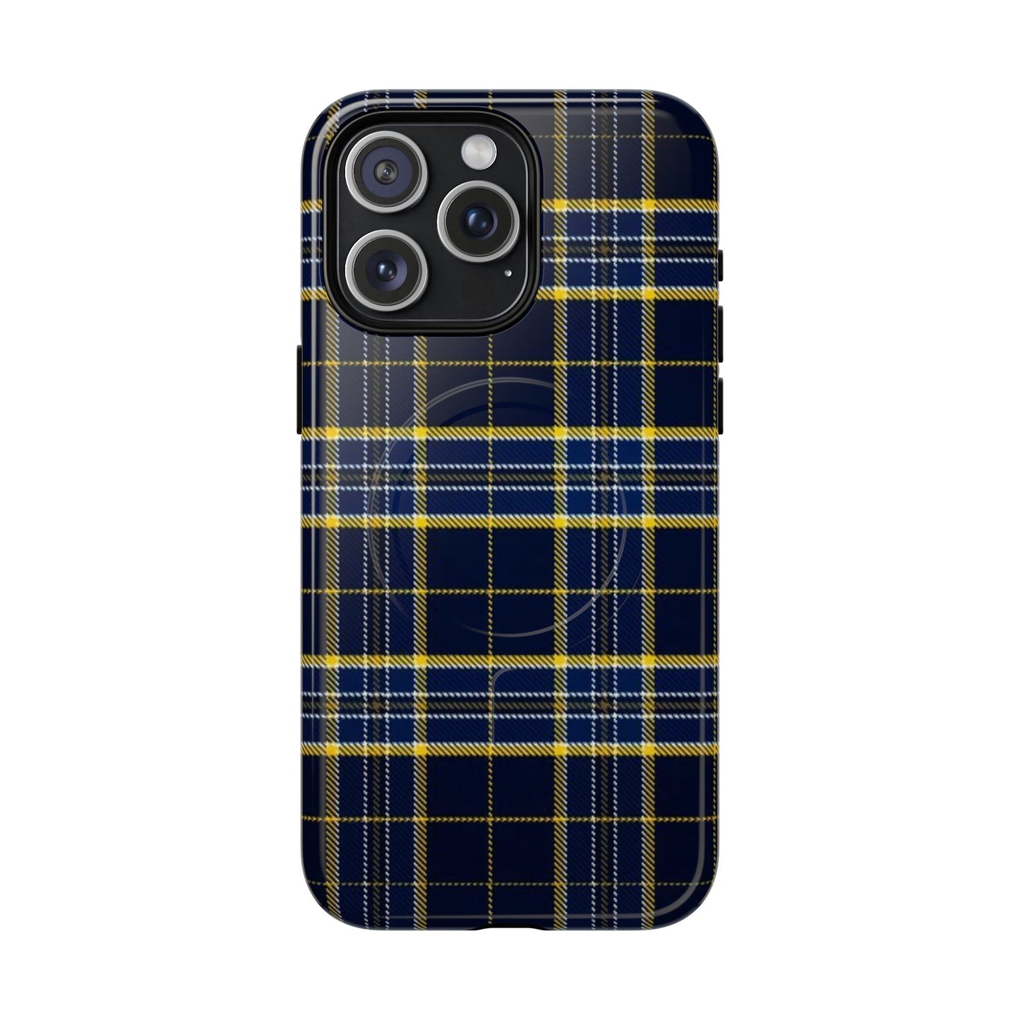 Navy Yellow Plaid Phone Case Tough Magnetic Case | Plaid iPhone Cover