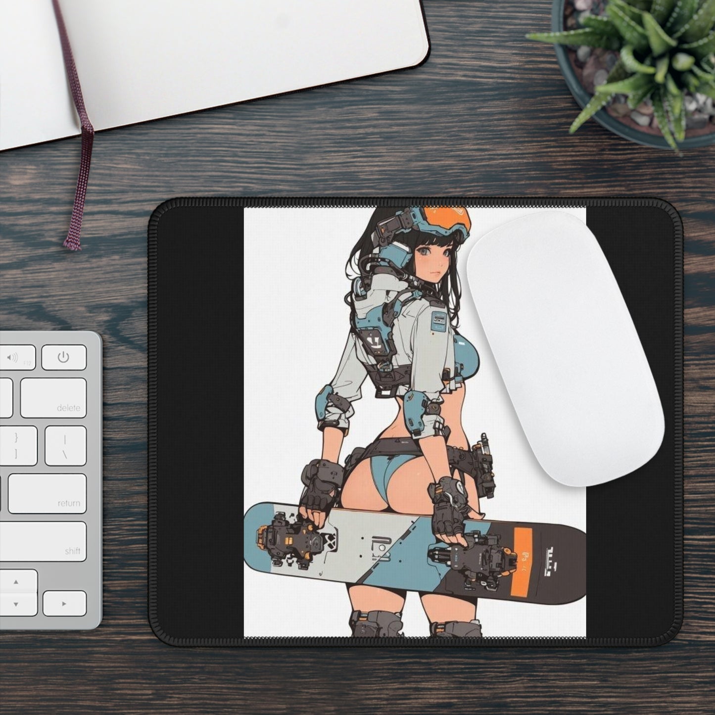 Cyberpunk Skateboard Girl Gaming Mouse Pad | Anime Waifu Mecha Rider